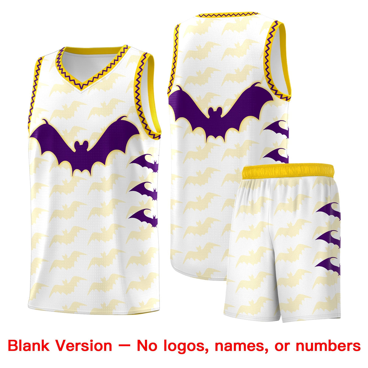 Custom White Purple Gold Bat Pattern Halloween Basketball Jersey | For Men,For Kid,For Youth,Sublimation Printed,Perfect for Training,Perfect for Parties,Add Name and Numbern | KXKSHOP