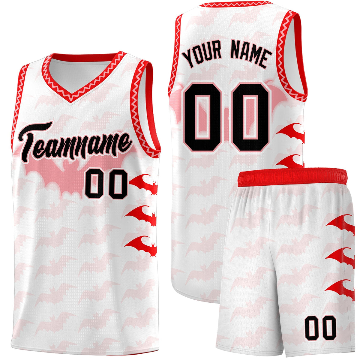 Custom White Light Pink Bat Pattern Halloween Basketball Jersey | For Men,For Kid,For Youth,Sublimation Printed,Perfect for Training,Perfect for Parties,Add Name and Numbern | KXKSHOP