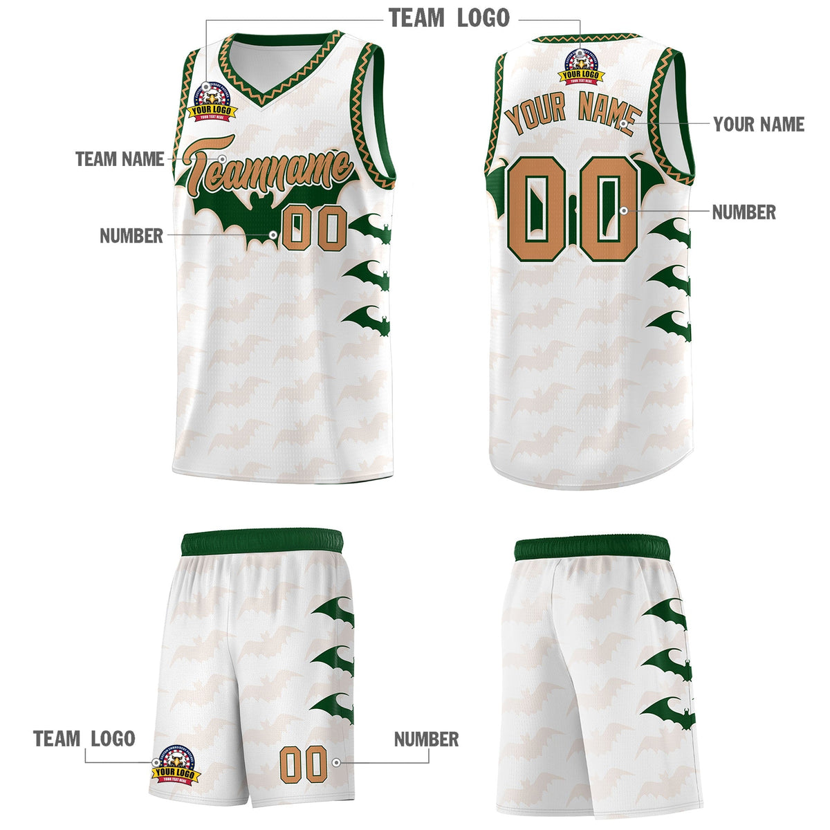 Custom White Buckskin Brown Bat Pattern Halloween Basketball Jersey | For Men,For Kid,For Youth,Sublimation Printed,Perfect for Training,Perfect for Parties,Add Name and Numbern | KXKSHOP
