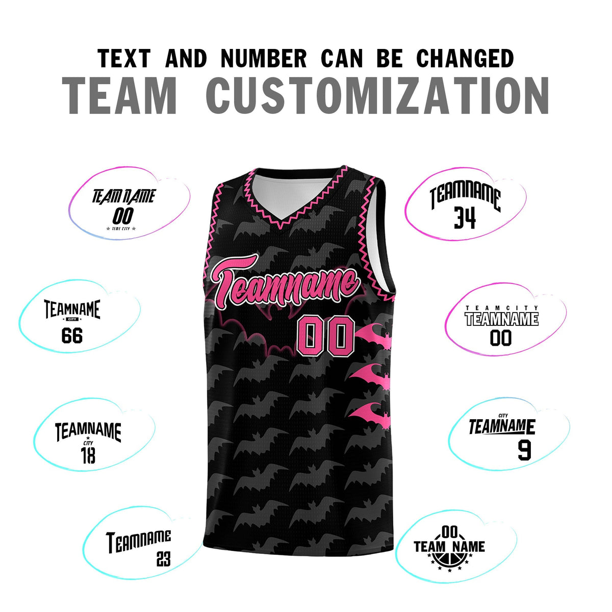 Custom Black Pink Bat Pattern Halloween Basketball Jersey | For Men,For Kid,For Youth,Sublimation Printed,Perfect for Training,Perfect for Parties,Add Name and Numbern | KXKSHOP