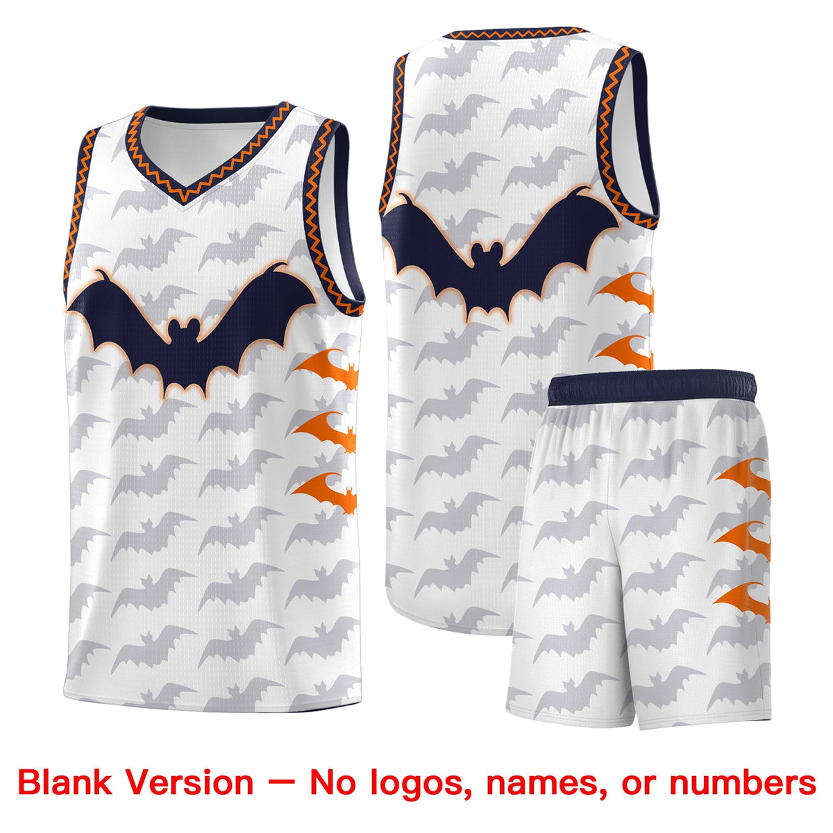 Custom White Orange Navy Bat Pattern Halloween Basketball Jersey | For Men,For Kid,For Youth,Sublimation Printed,Perfect for Training,Perfect for Parties,Add Name and Numbern | KXKSHOP
