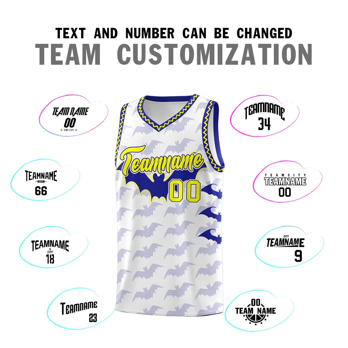 Custom White Fluorescent Yellow Bat Pattern Halloween Basketball Jersey | For Men,For Kid,For Youth,Sublimation Printed,Perfect for Training,Perfect for Parties,Add Name and Numbern | KXKSHOP