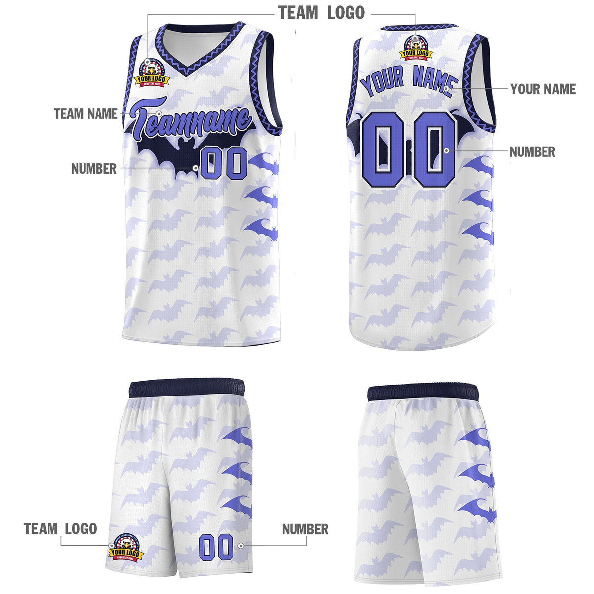 Custom White Purple Navy Bat Pattern Halloween Basketball Jersey | For Men,For Kid,For Youth,Sublimation Printed,Perfect for Training,Perfect for Parties,Add Name and Numbern | KXKSHOP