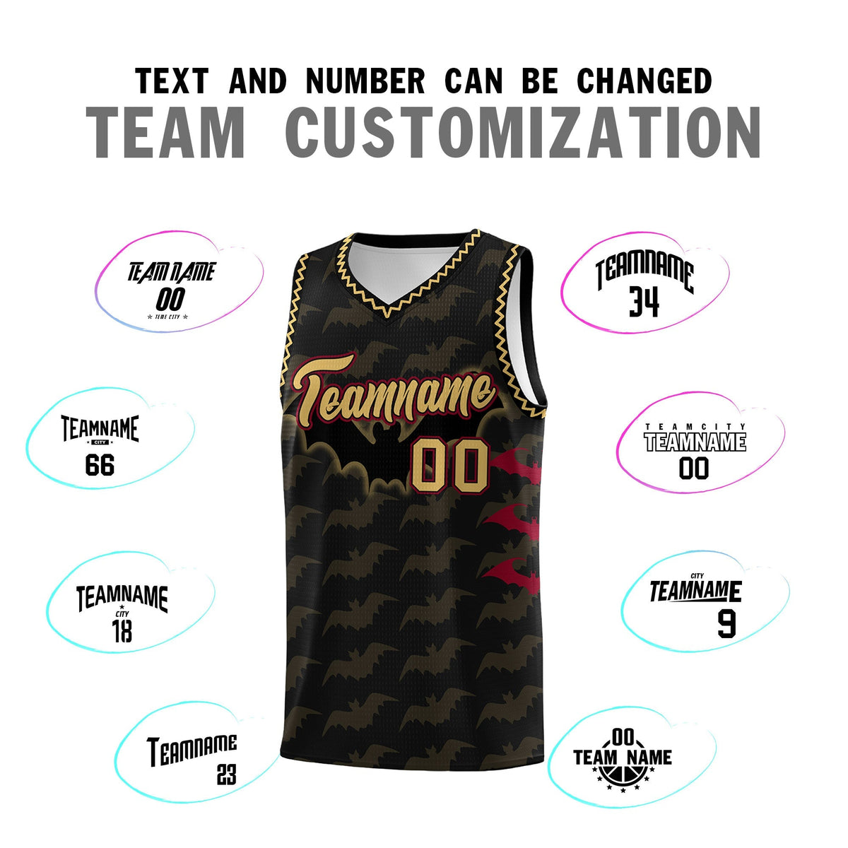 Custom Black Old Gold Crimson Bat Pattern Halloween Basketball Jersey | For Men,For Kid,For Youth,Sublimation Printed,Perfect for Training,Perfect for Parties,Add Name and Numbern | KXKSHOP