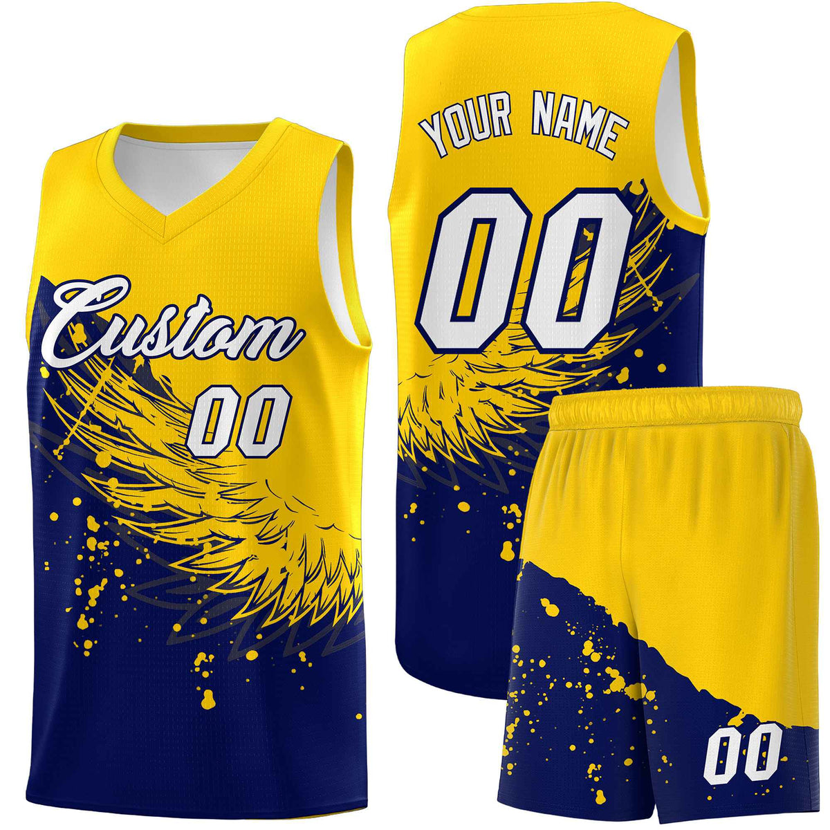 Custom Navy Gold Wing Pattern Sports Uniform Basketball Jersey| KXKSHOP