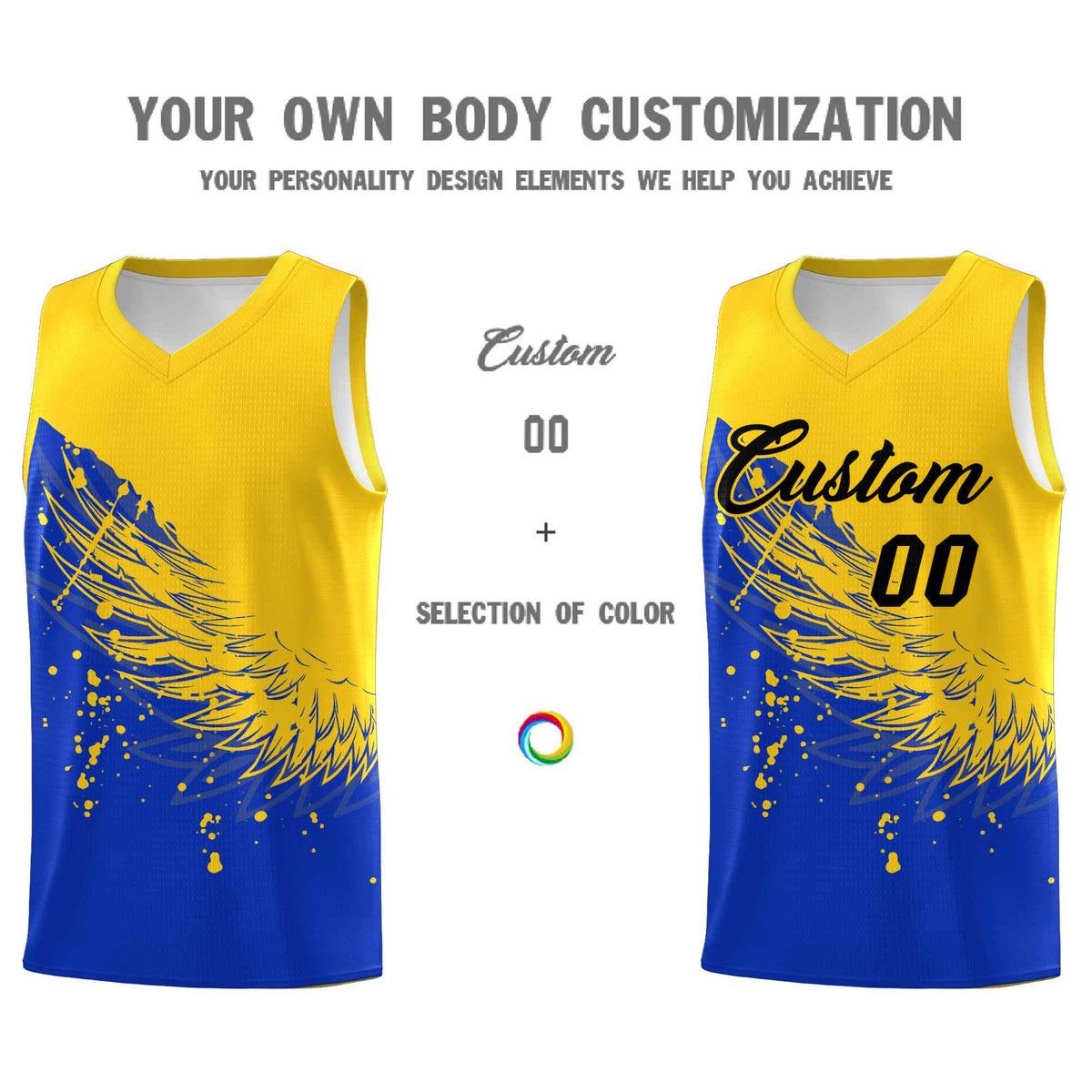Custom Royal Gold Wing Pattern Sports Uniform Basketball Jersey| KXKSHOP