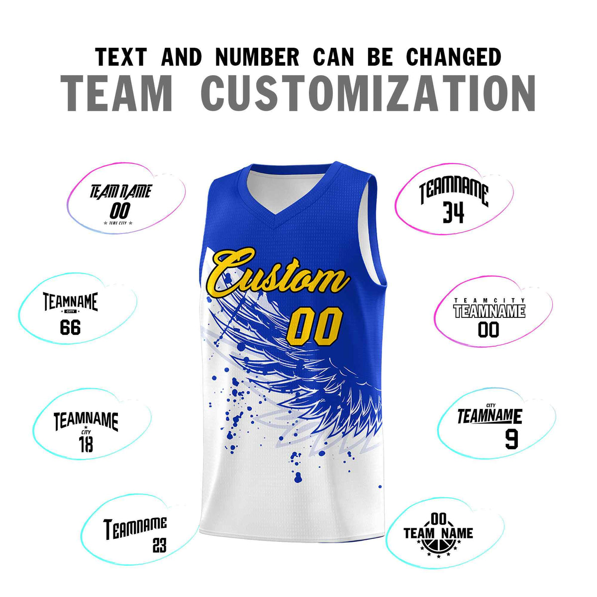Custom White Royal Wing Pattern Sports Uniform Basketball Jersey| KXKSHOP