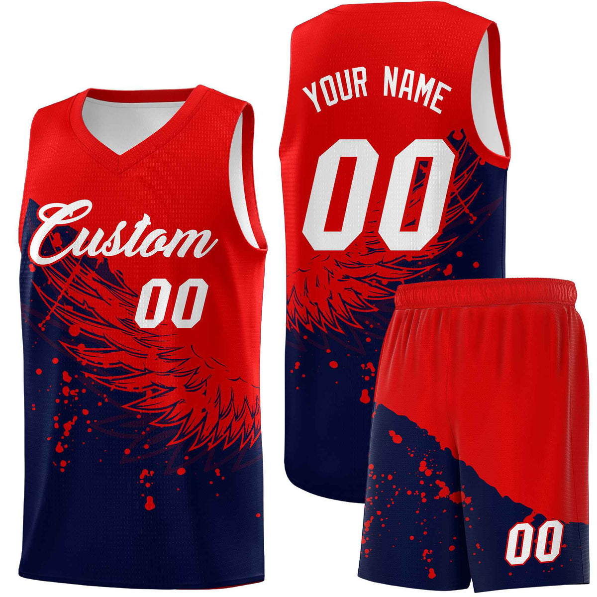 Custom Navy Red Wing Pattern Sports Uniform Basketball Jersey| KXKSHOP