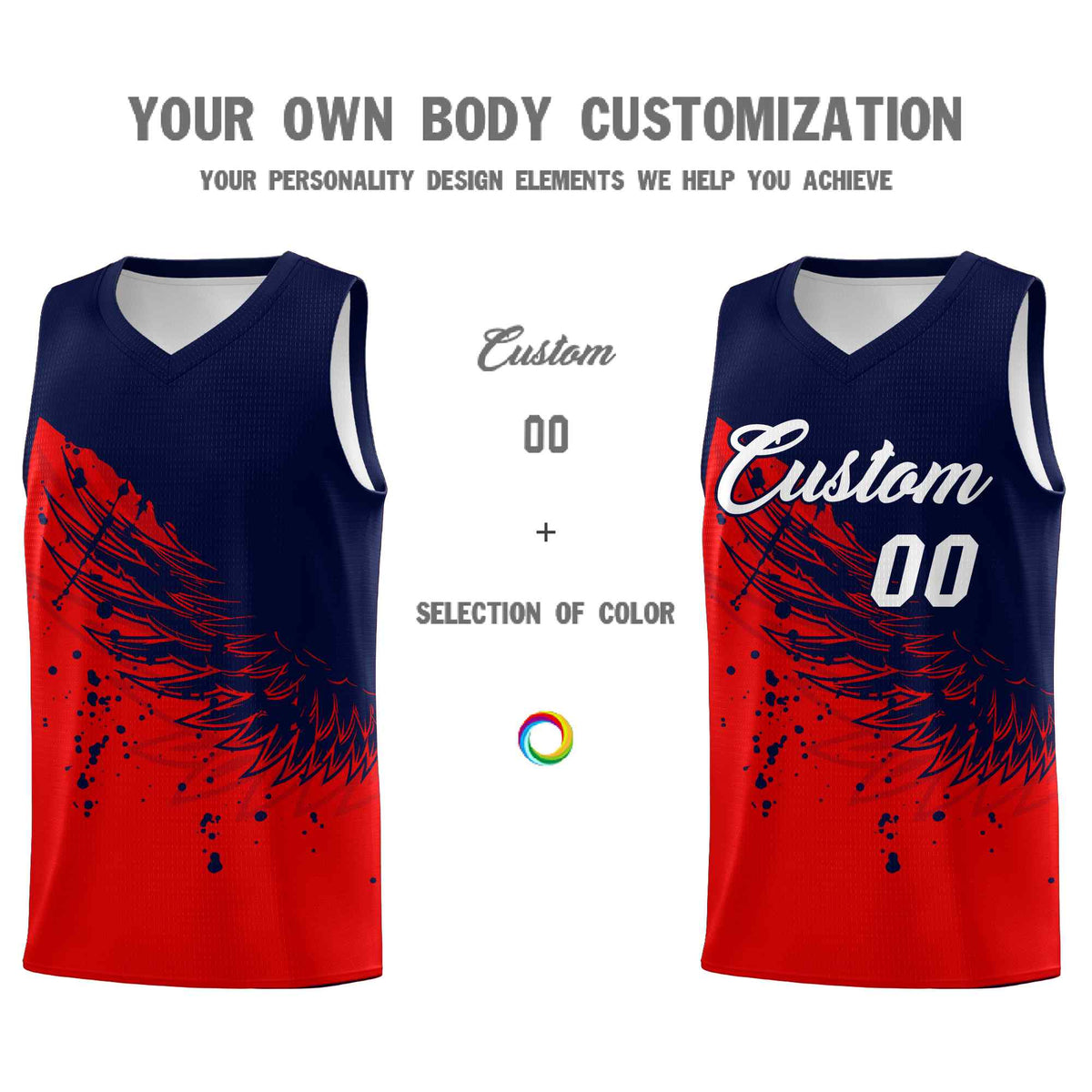 Custom Red Navy Wing Pattern Sports Uniform Basketball Jersey| KXKSHOP