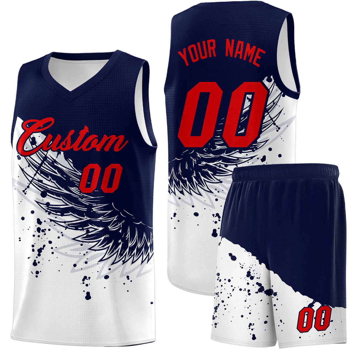 Custom White Navy Wing Pattern Sports Uniform Basketball Jersey| KXKSHOP