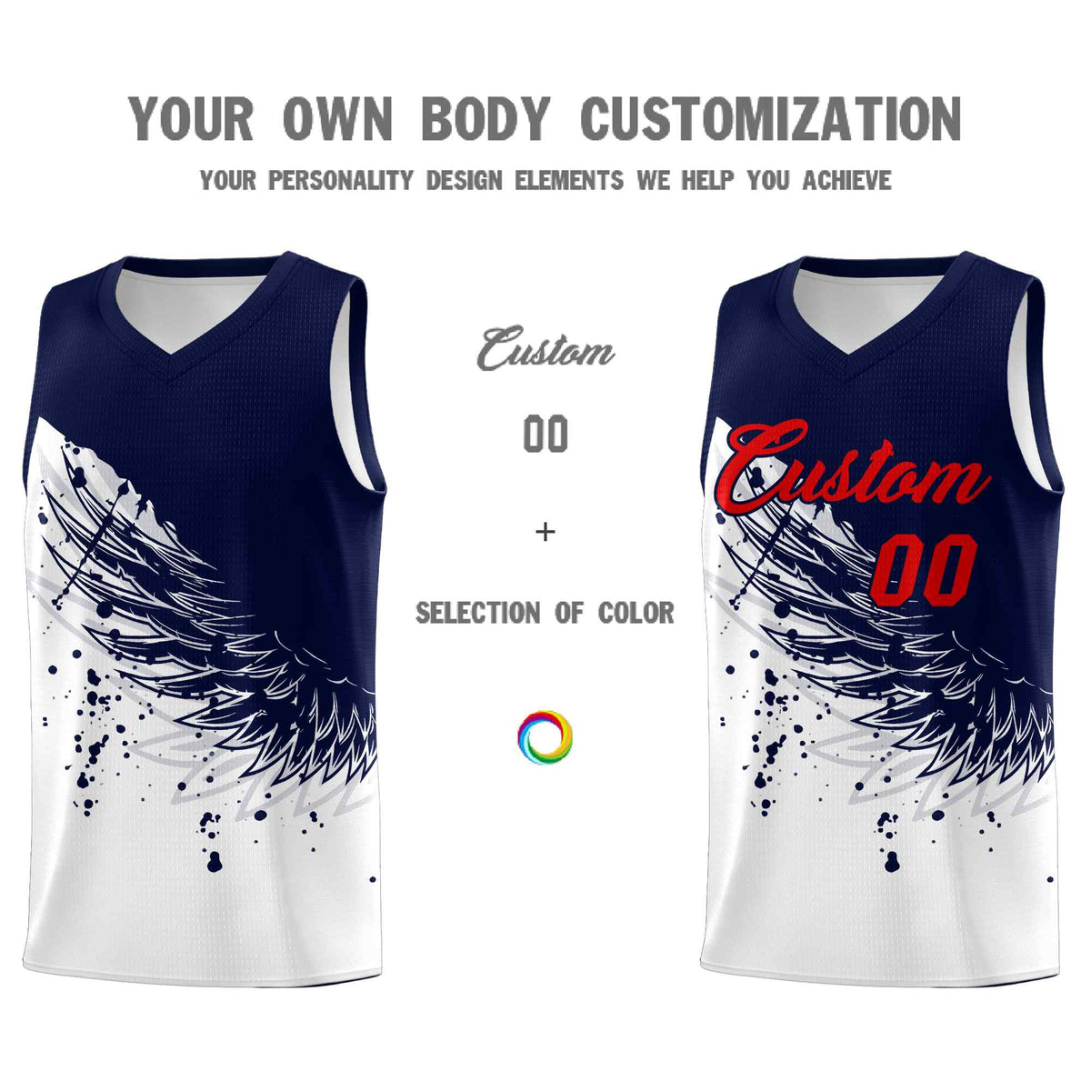 Custom White Navy Wing Pattern Sports Uniform Basketball Jersey| KXKSHOP