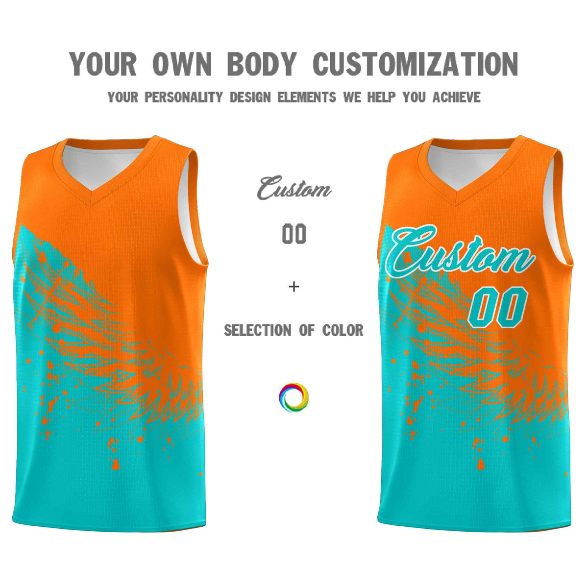 Custom Aqua Orange Wing Pattern Sports Uniform Basketball Jersey| KXKSHOP