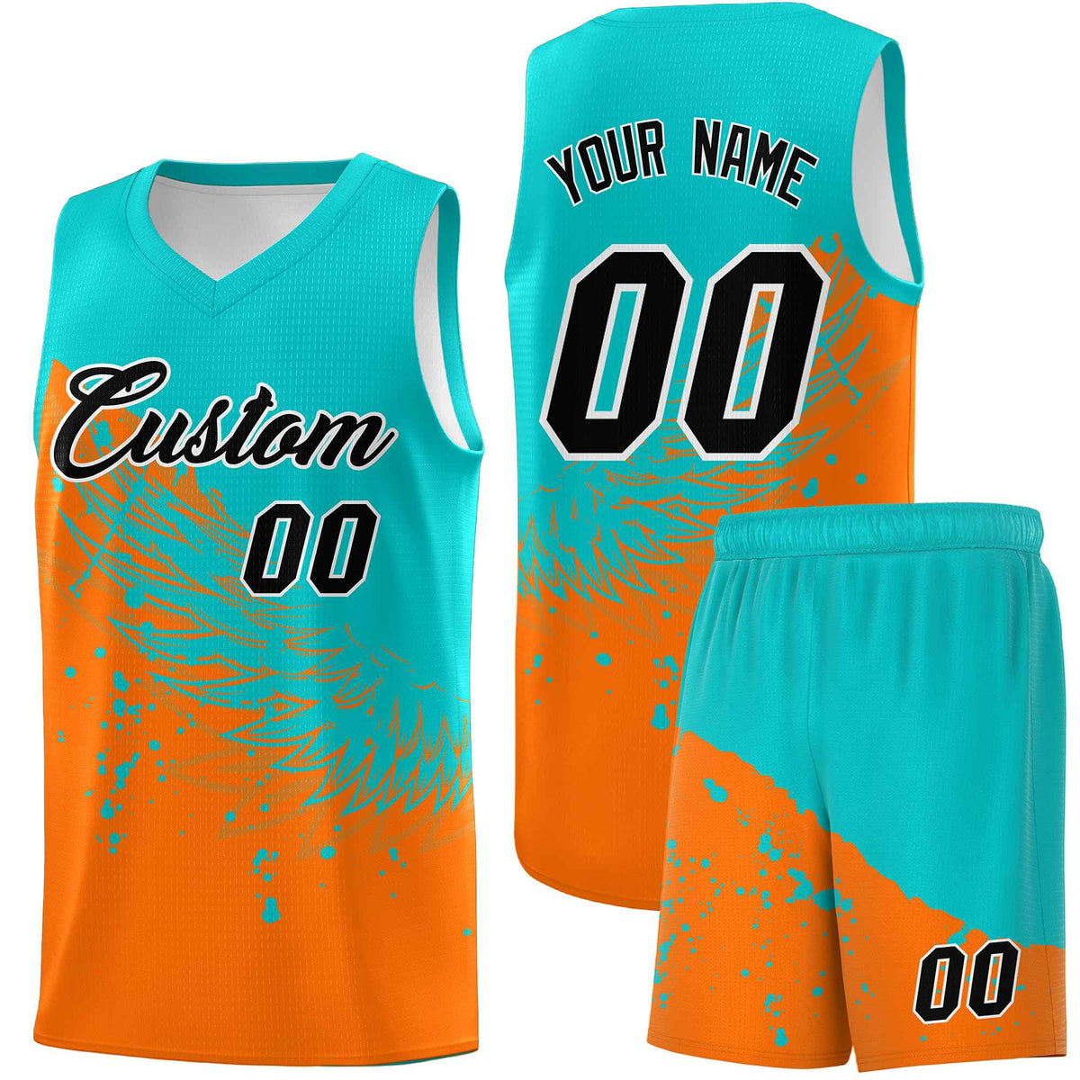 Custom Orange Aqua Wing Pattern Sports Uniform Basketball Jersey| KXKSHOP