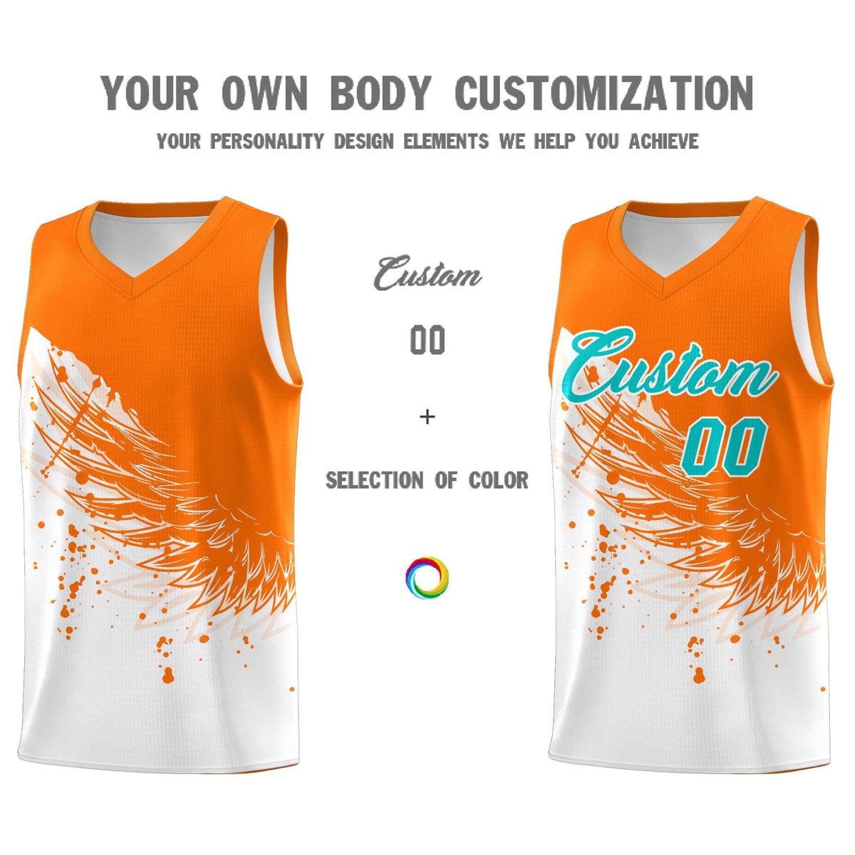 Custom White Orange Wing Pattern Sports Uniform Basketball Jersey| KXKSHOP