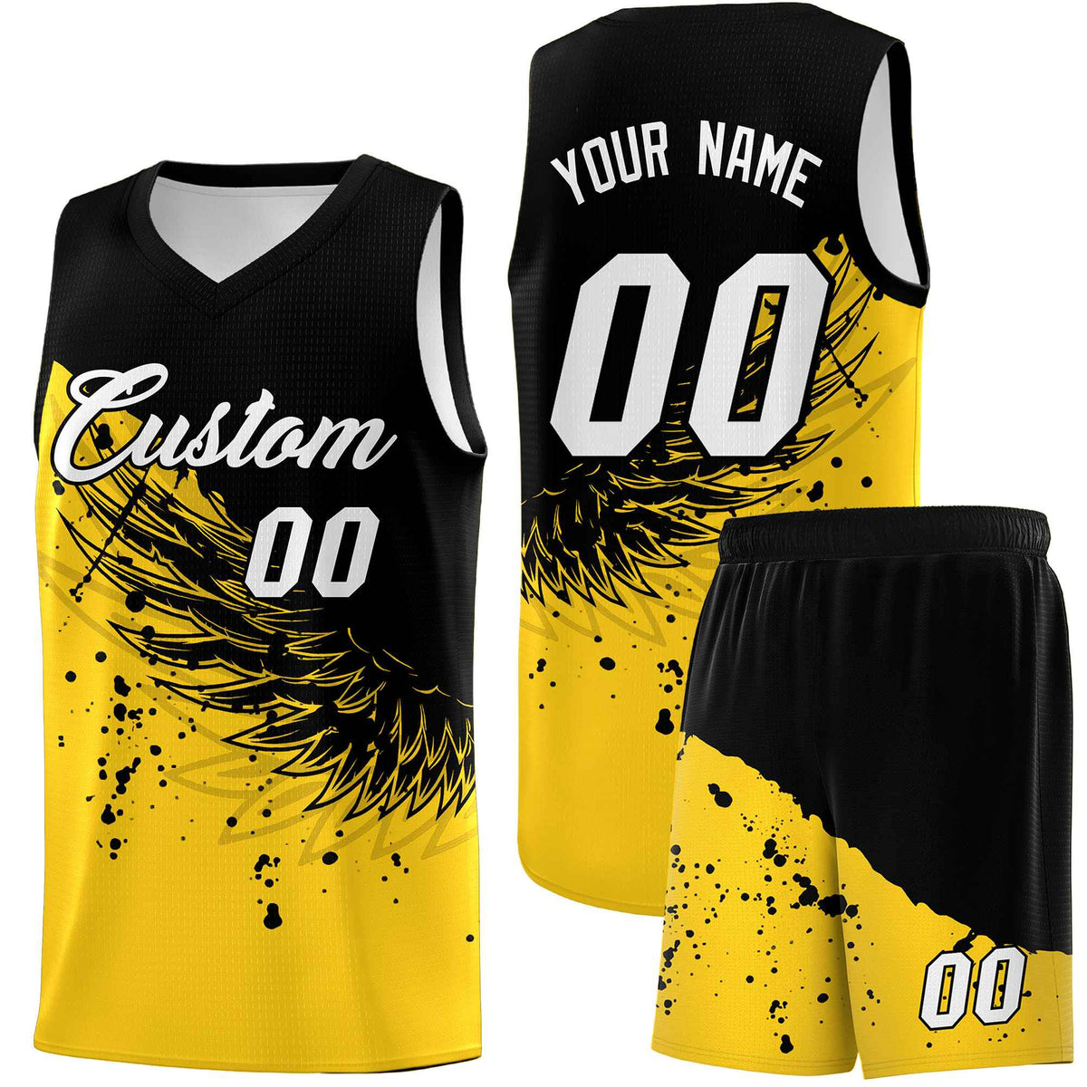 Custom Gold Black Wing Pattern Sports Uniform Basketball Jersey| KXKSHOP