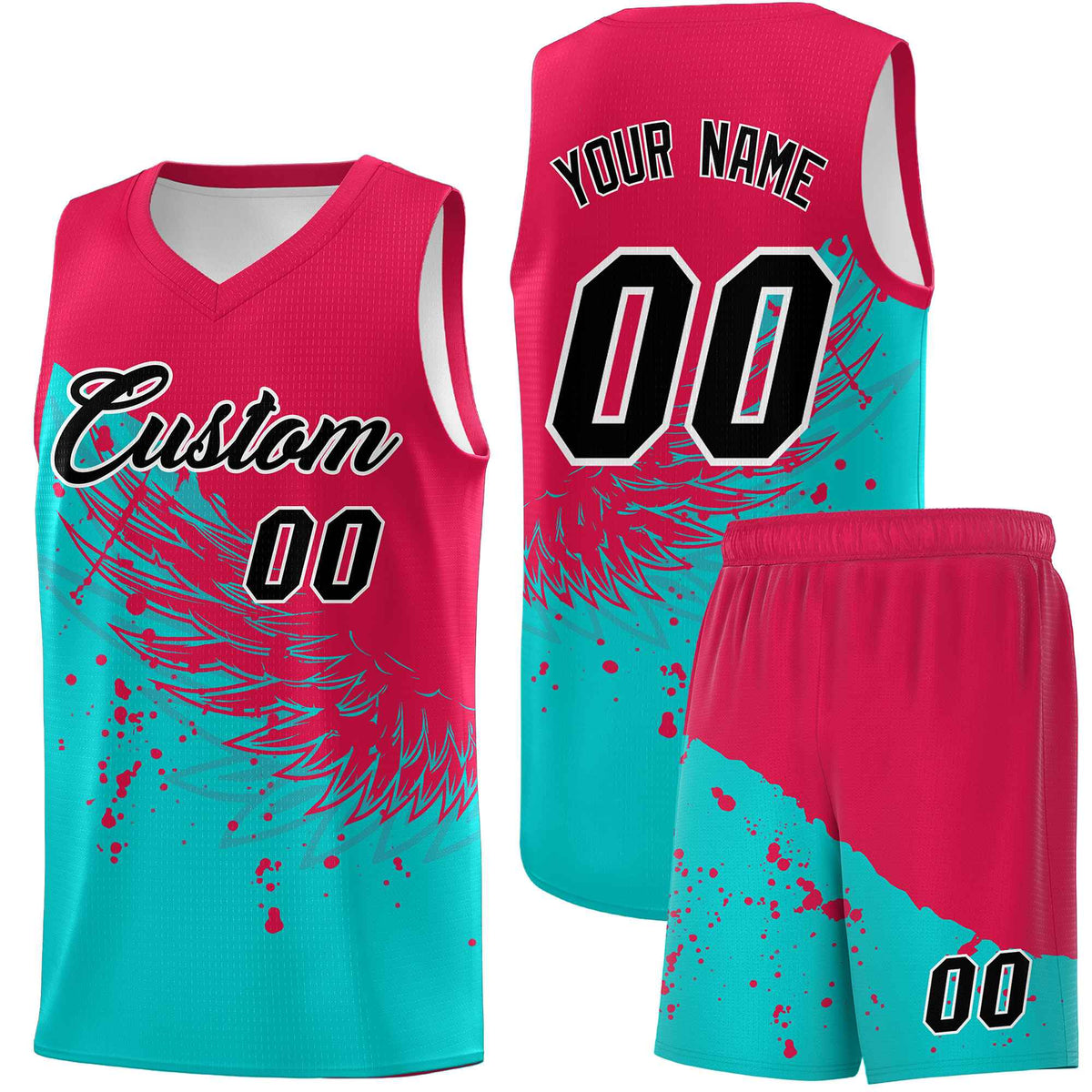 Custom Aqua Red Wing Pattern Sports Uniform Basketball Jersey| KXKSHOP