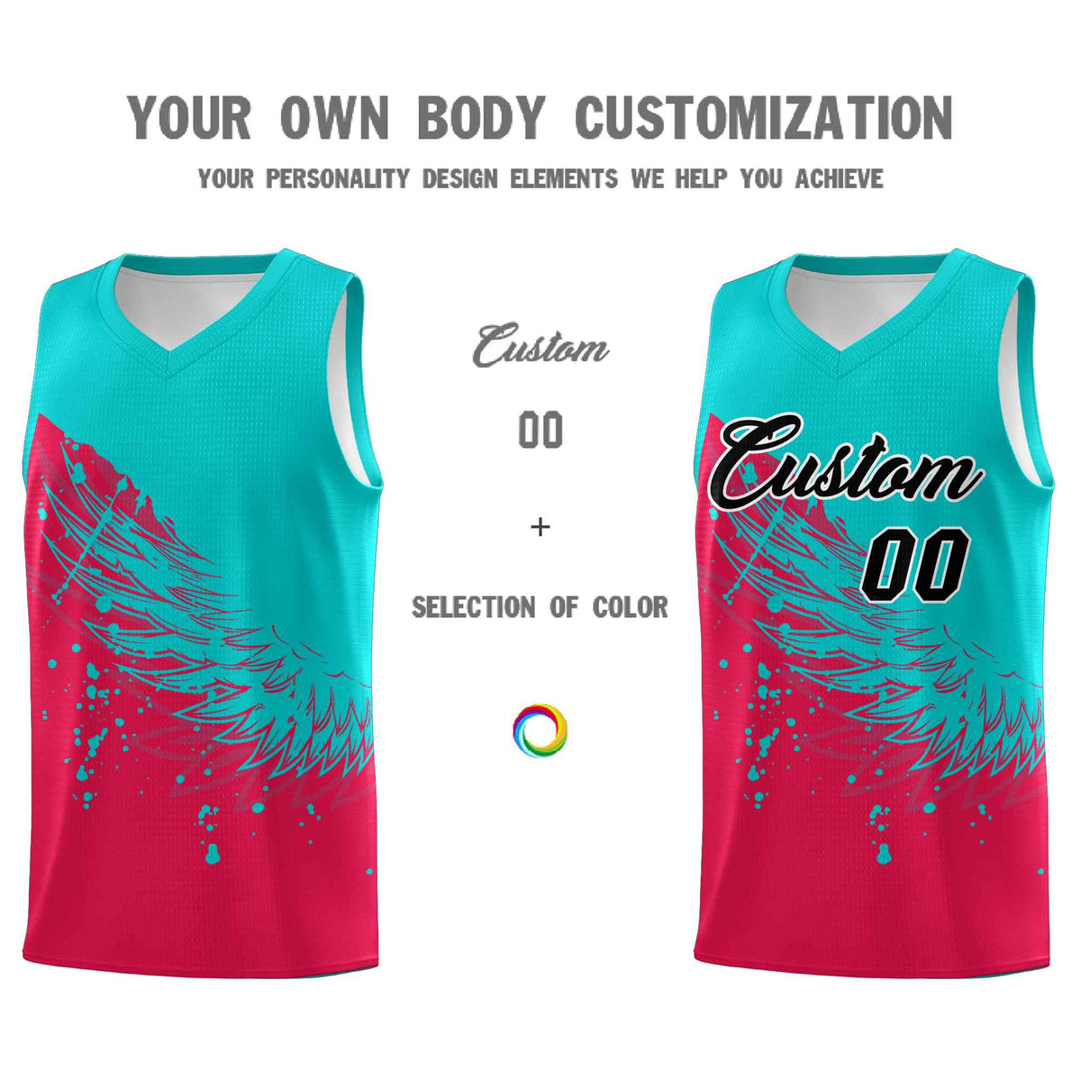Custom Red Aqua Wing Pattern Sports Uniform Basketball Jersey| KXKSHOP