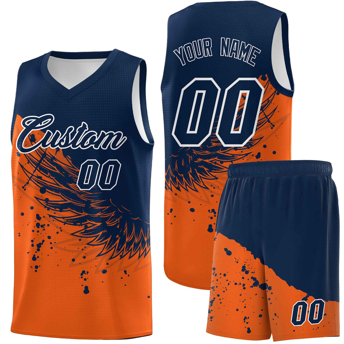 Custom Orange Navy Wing Pattern Sports Uniform Basketball Jersey| KXKSHOP