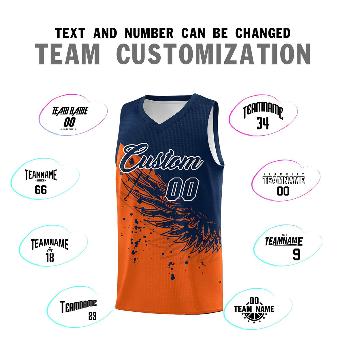 Custom Orange Navy Wing Pattern Sports Uniform Basketball Jersey| KXKSHOP