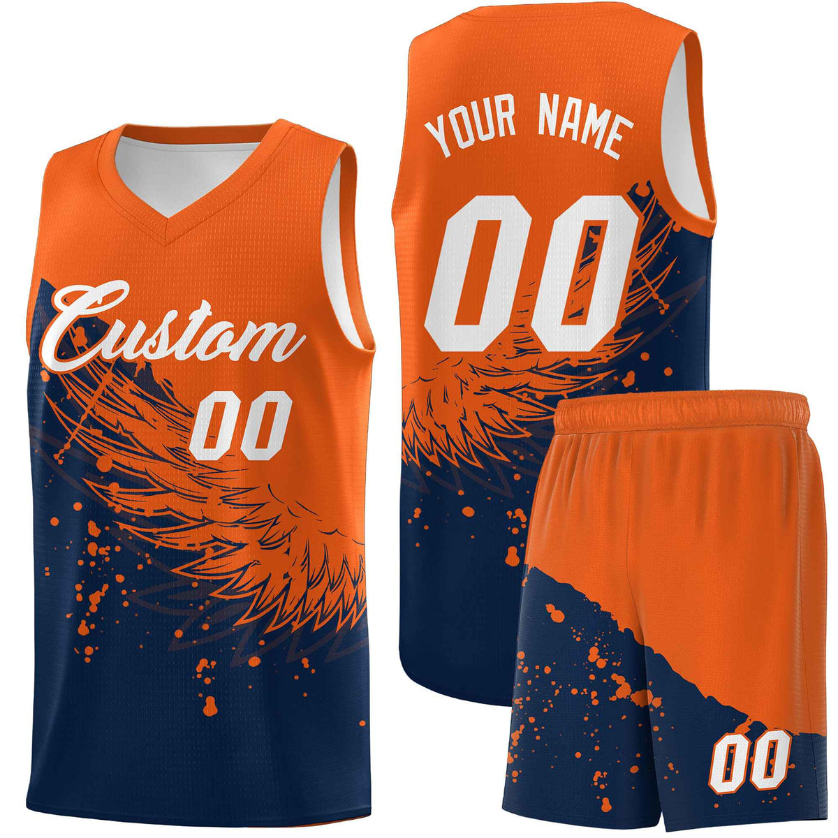 Custom Navy Orange Wing Pattern Sports Uniform Basketball Jersey| KXKSHOP