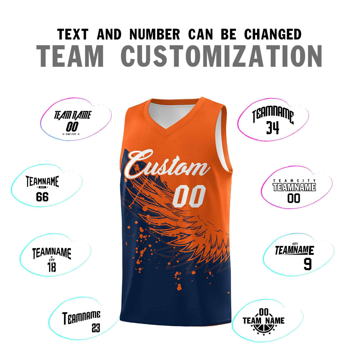 Custom Navy Orange Wing Pattern Sports Uniform Basketball Jersey| KXKSHOP