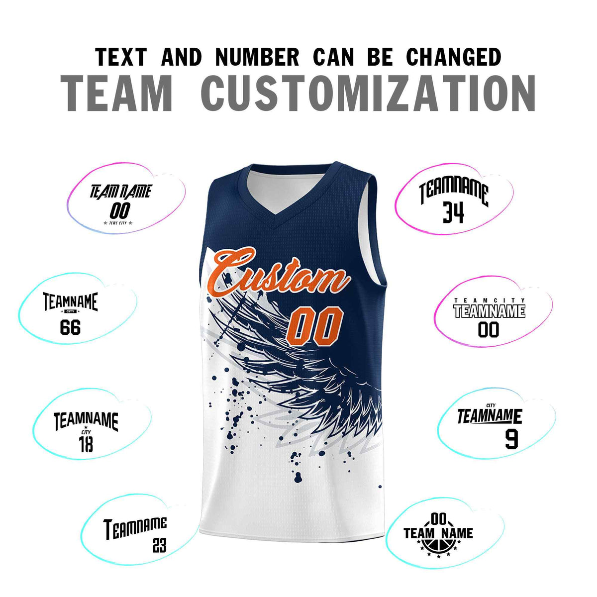 Custom White Navy Wing Pattern Sports Uniform Basketball Jersey| KXKSHOP