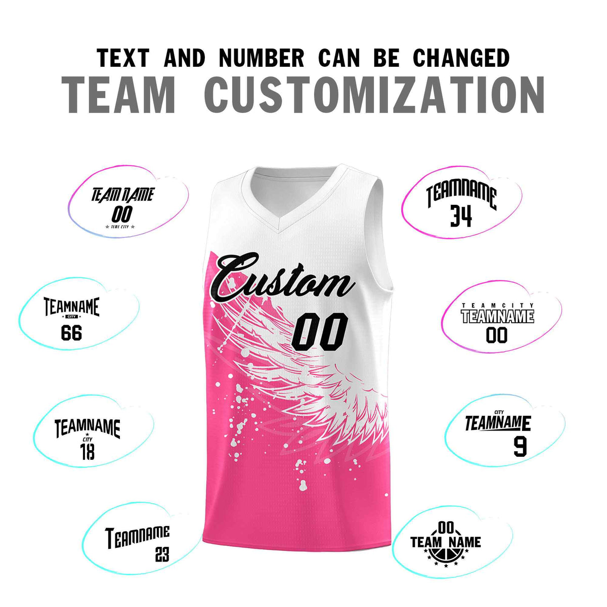 Custom Pink White Wing Pattern Sports Uniform Basketball Jersey| KXKSHOP