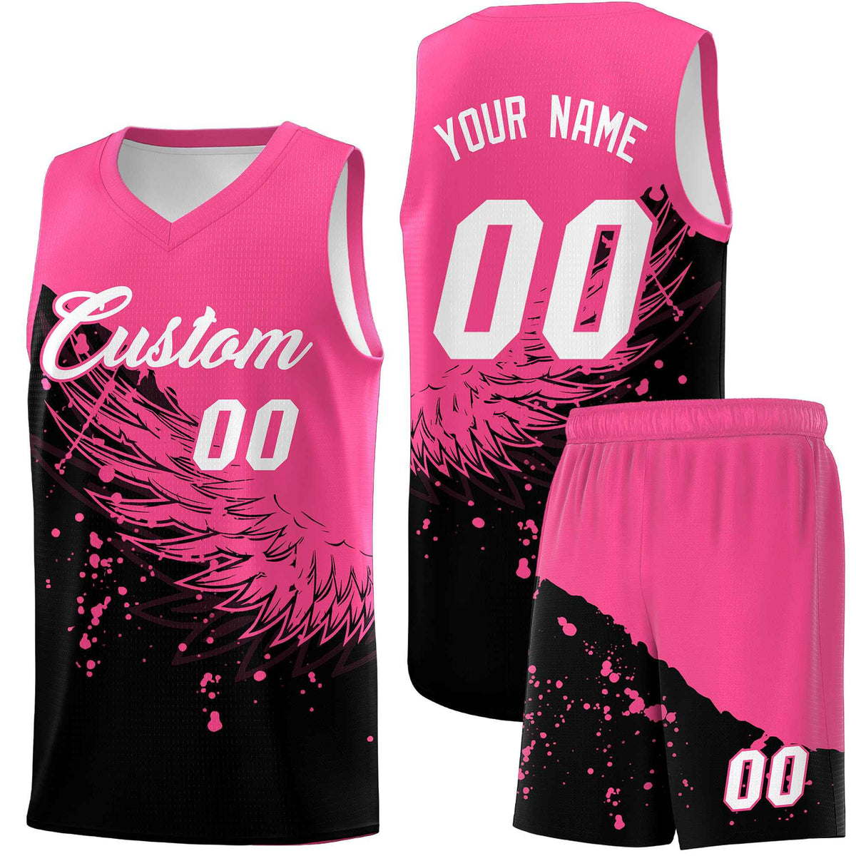 Custom Black Pink Wing Pattern Sports Uniform Basketball Jersey| KXKSHOP