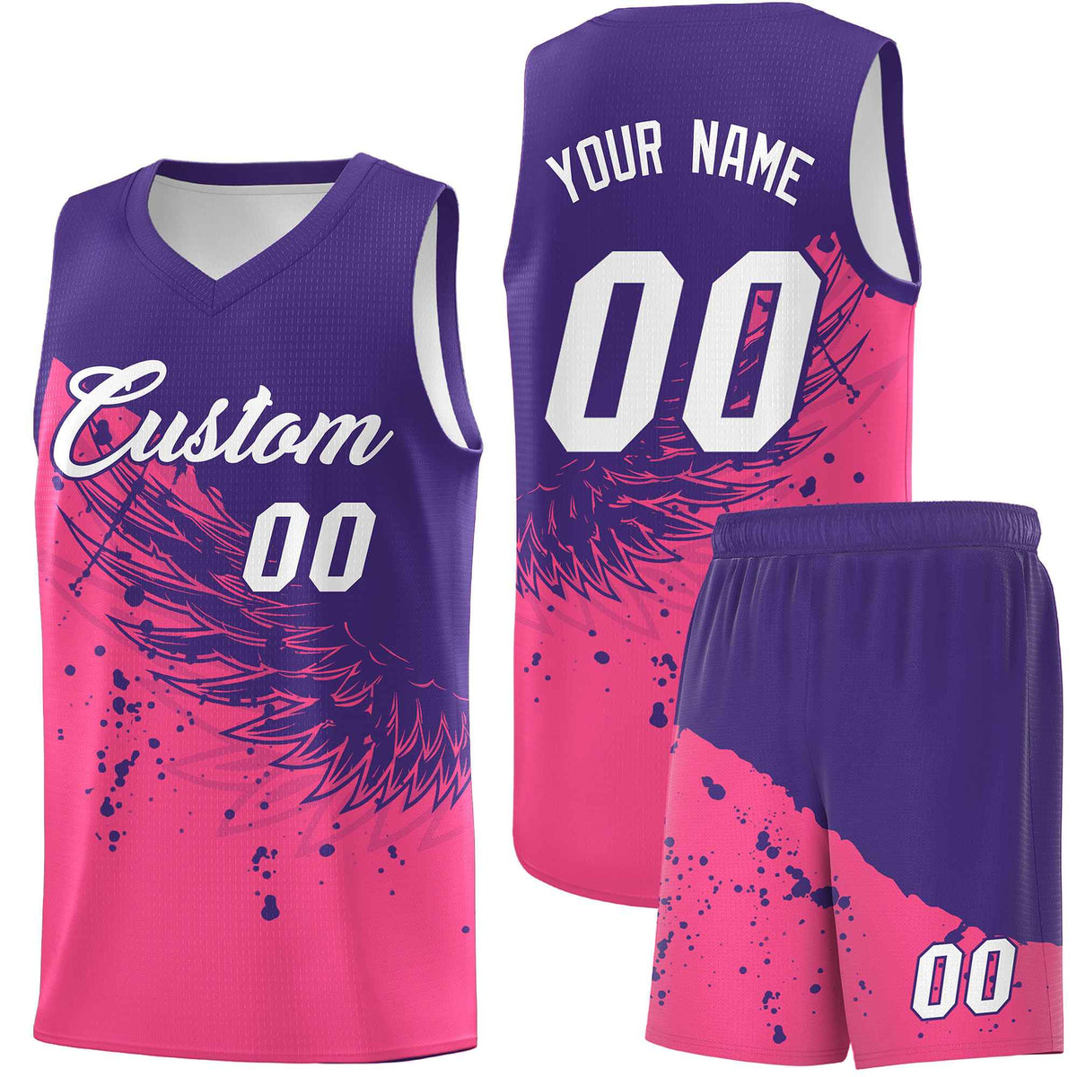 Custom Pink Purple Wing Pattern Sports Uniform Basketball Jersey| KXKSHOP