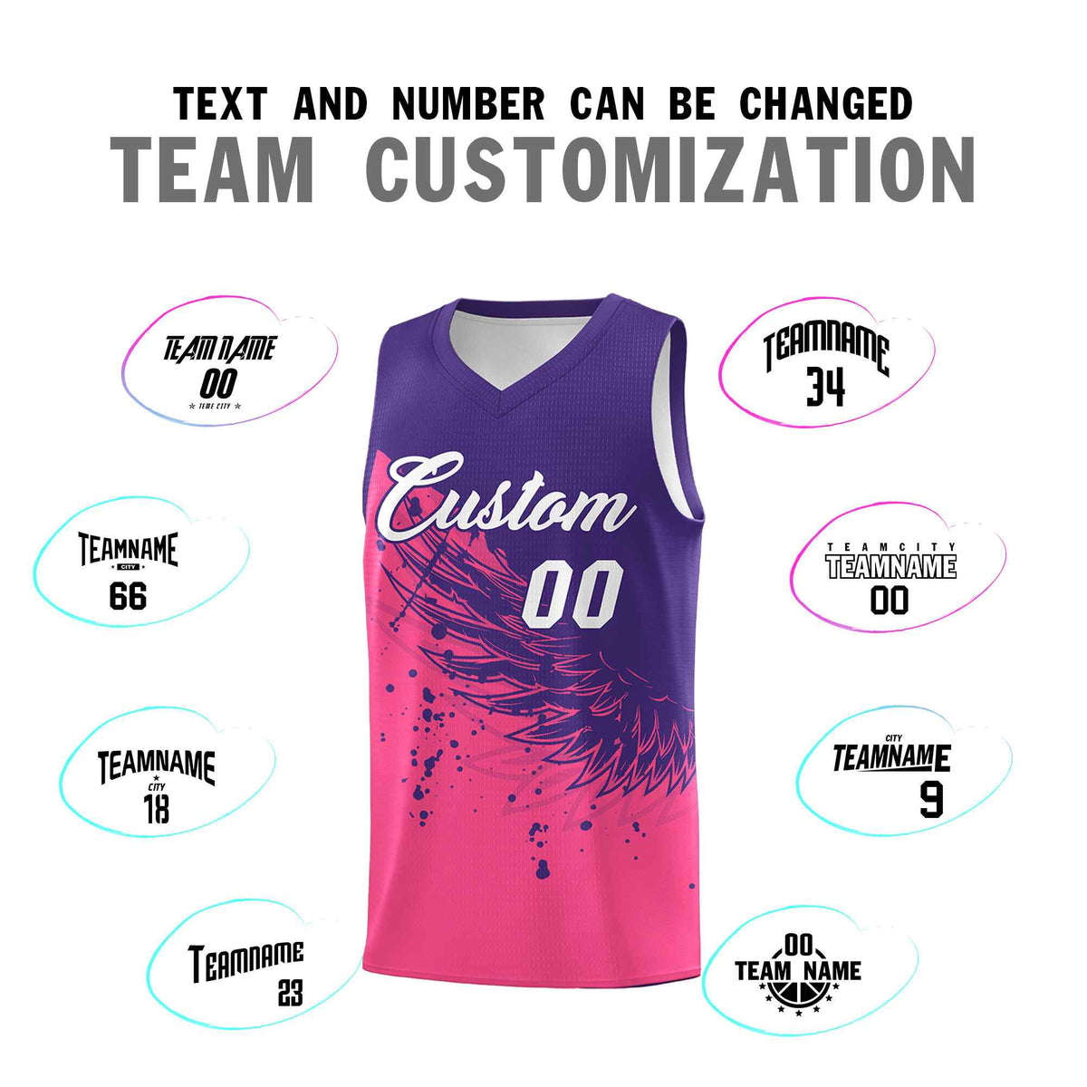 Custom Pink Purple Wing Pattern Sports Uniform Basketball Jersey| KXKSHOP