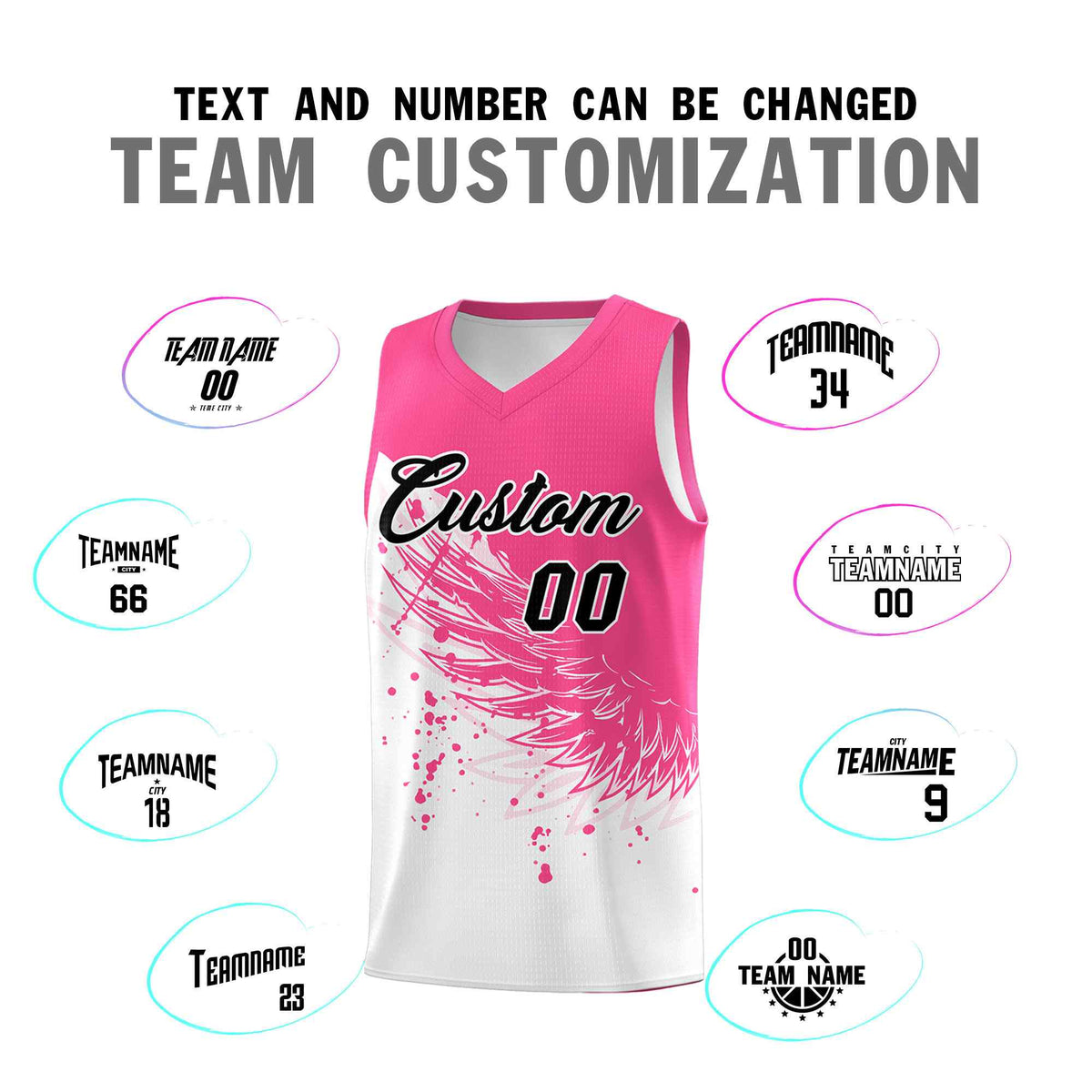 Custom White Pink Wing Pattern Sports Uniform Basketball Jersey| KXKSHOP