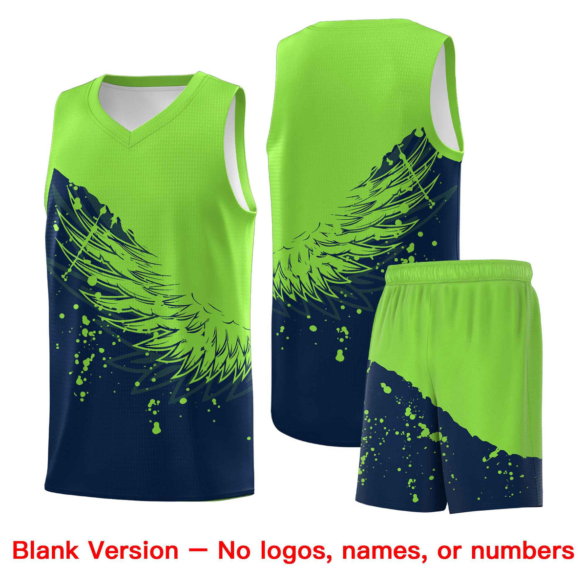 Custom Navy Fluorescent Green Wing Pattern Sports Uniform Basketball Jersey| KXKSHOP