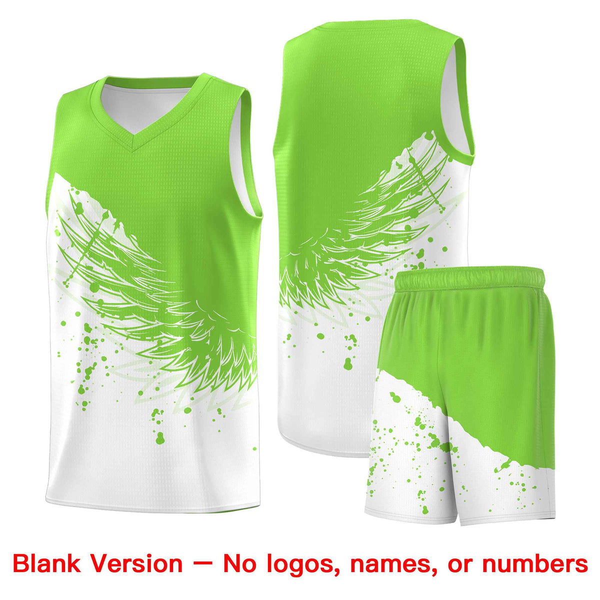 Custom White Fluorescent Green Wing Pattern Sports Uniform Basketball Jersey| KXKSHOP