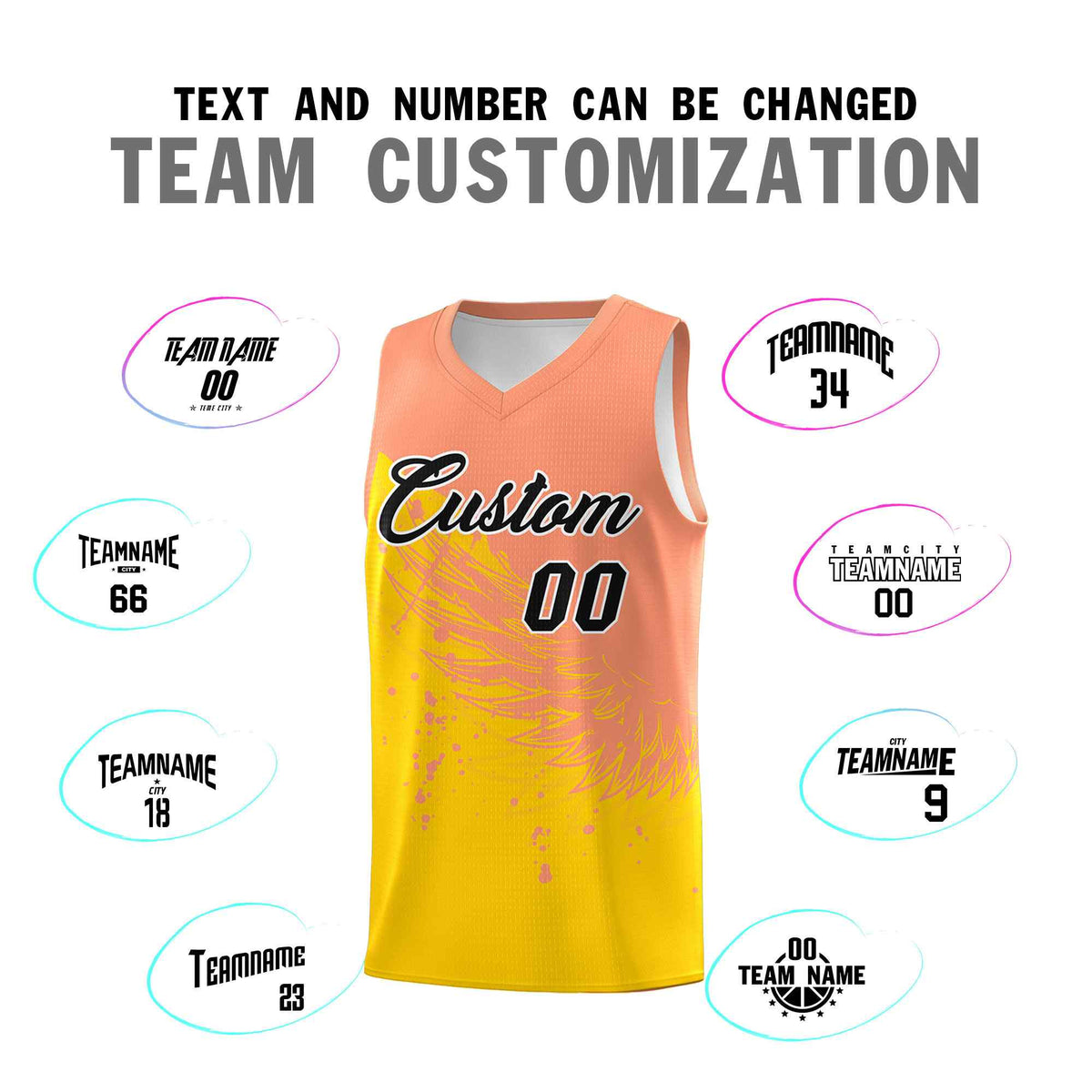 Custom Gold Light Orange Wing Pattern Sports Uniform Basketball Jersey| KXKSHOP