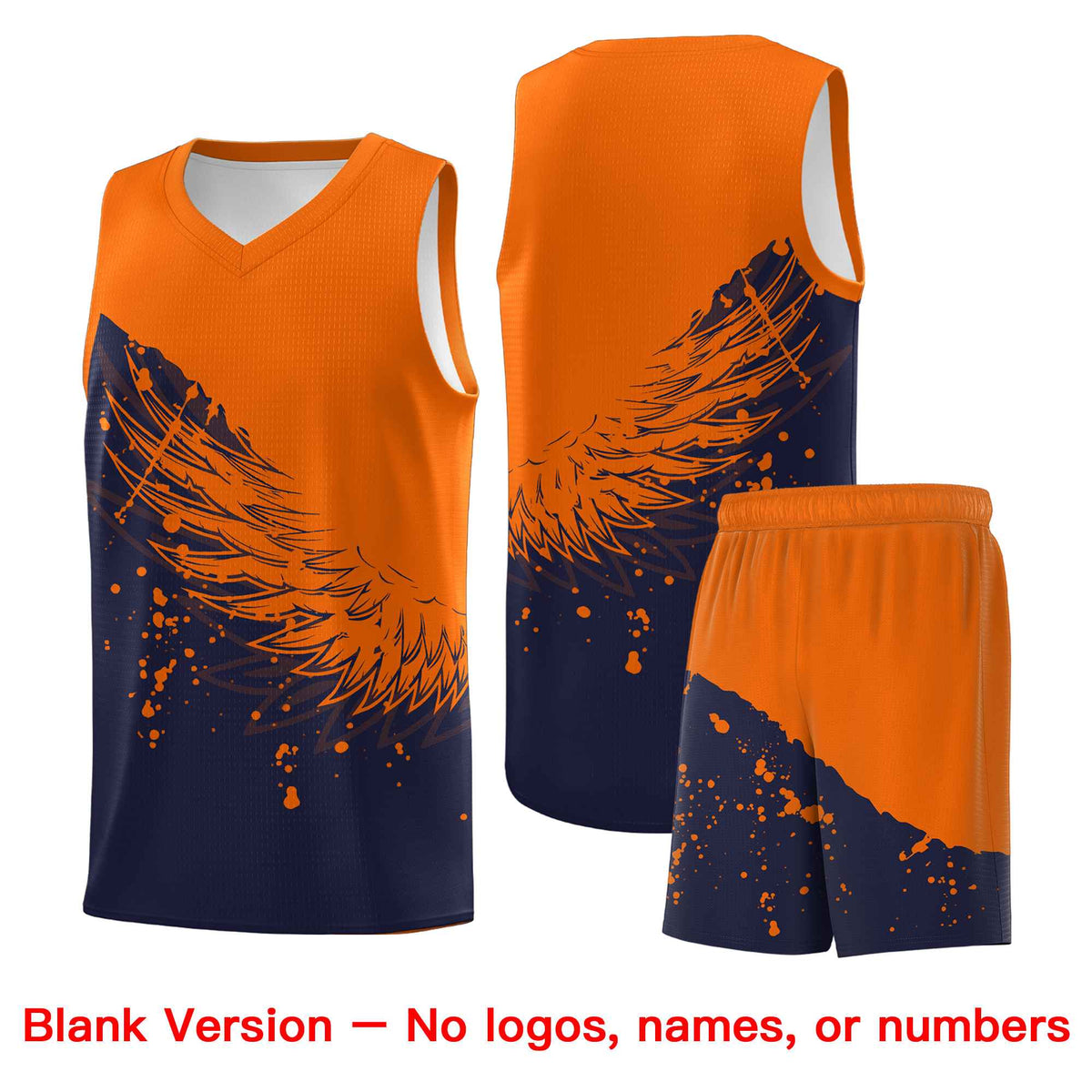 Custom Navy Orange Wing Pattern Sports Uniform Basketball Jersey| KXKSHOP