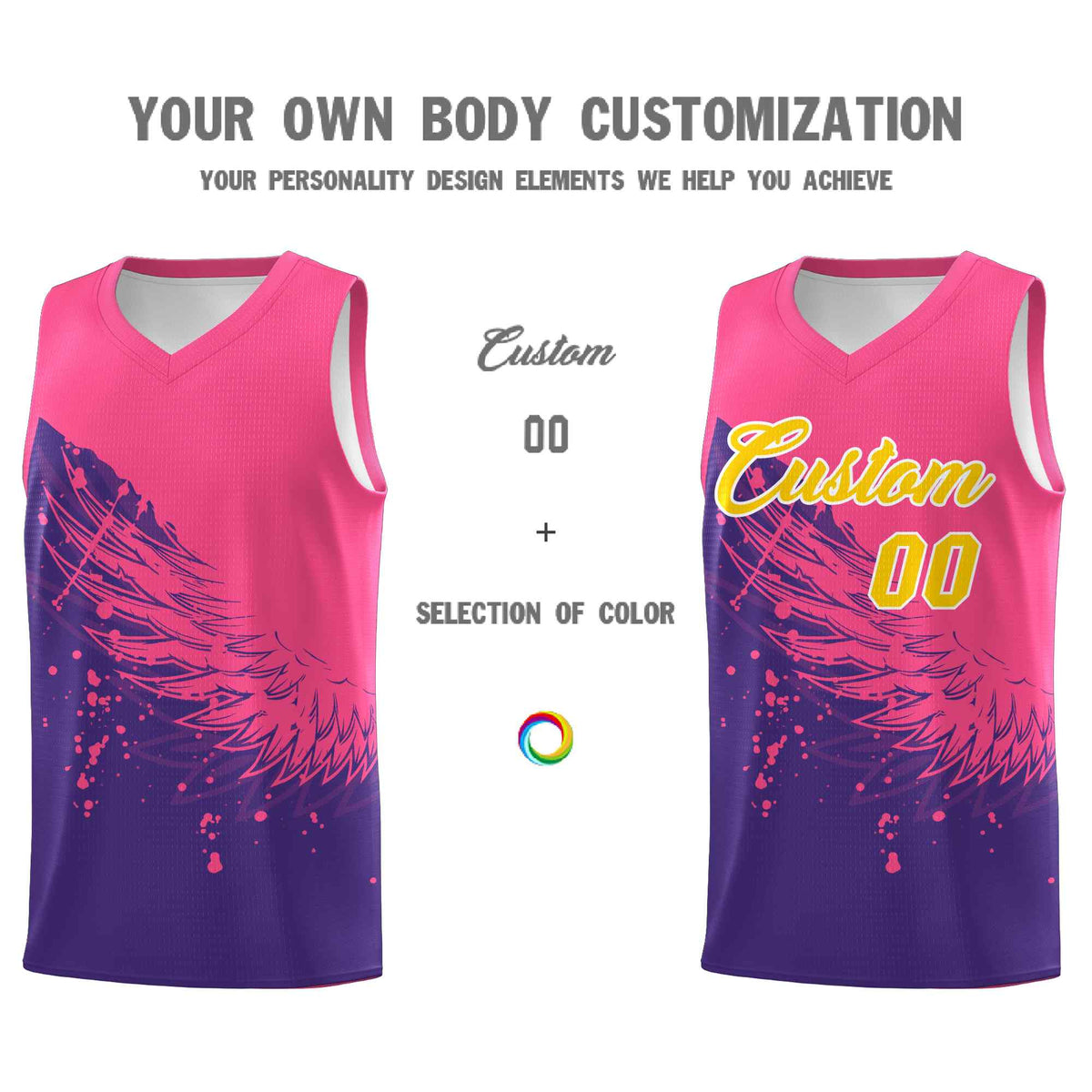 Custom Purple Pink Wing Pattern Sports Uniform Basketball Jersey| KXKSHOP