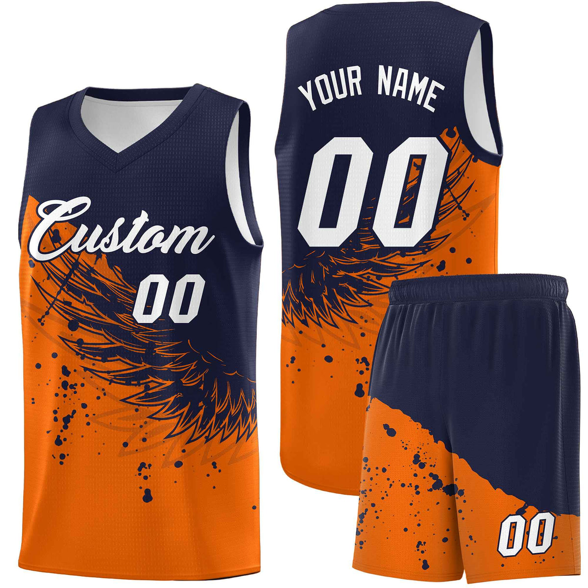 Custom Orange Navy Wing Pattern Sports Uniform Basketball Jersey| KXKSHOP