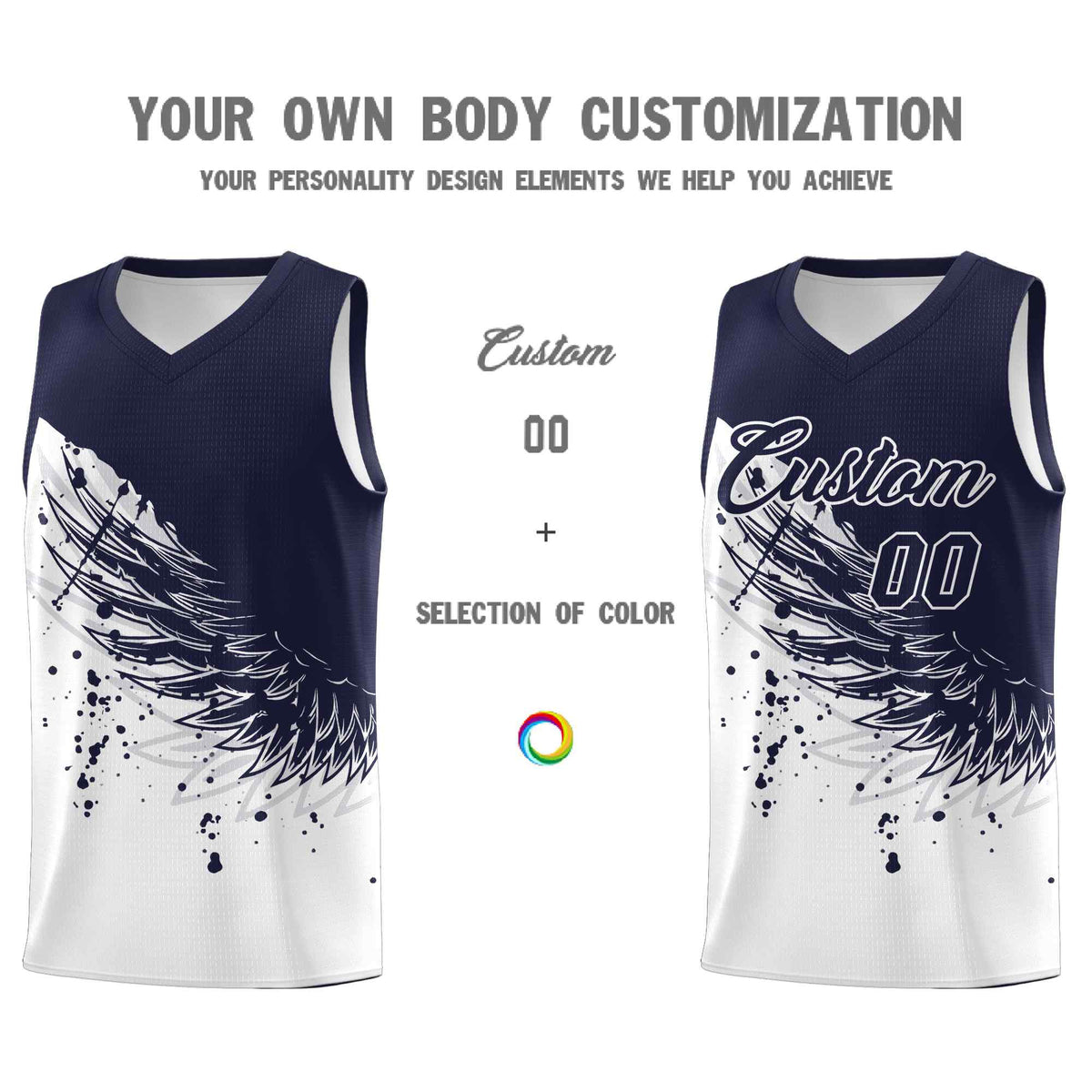 Custom White Navy Wing Pattern Sports Uniform Basketball Jersey| KXKSHOP