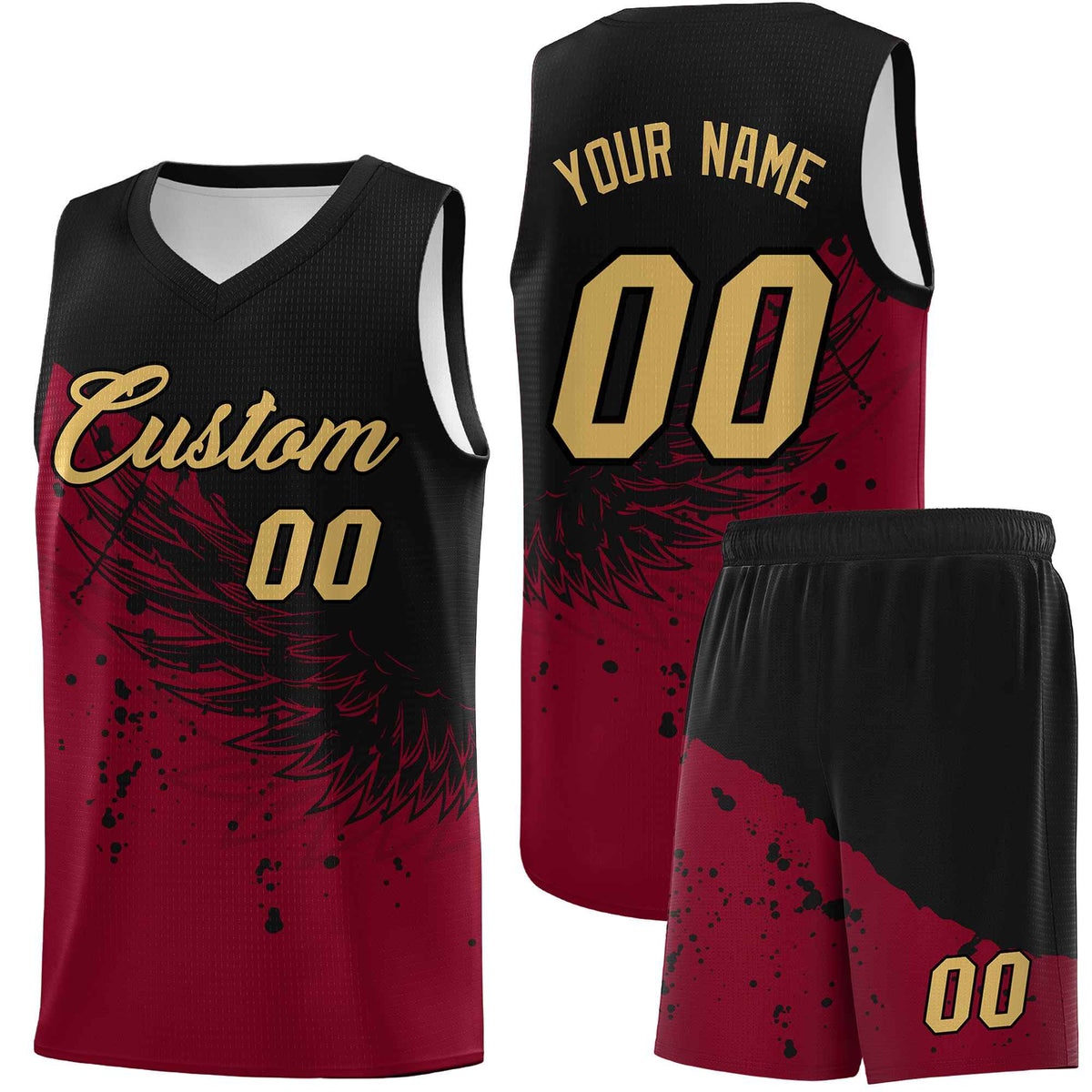 Custom Crimson Black Wing Pattern Sports Uniform Basketball Jersey| KXKSHOP