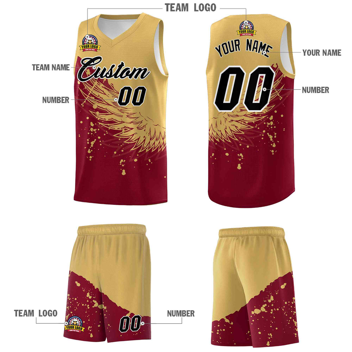 Custom Crimson Old Gold Wing Pattern Sports Uniform Basketball Jersey