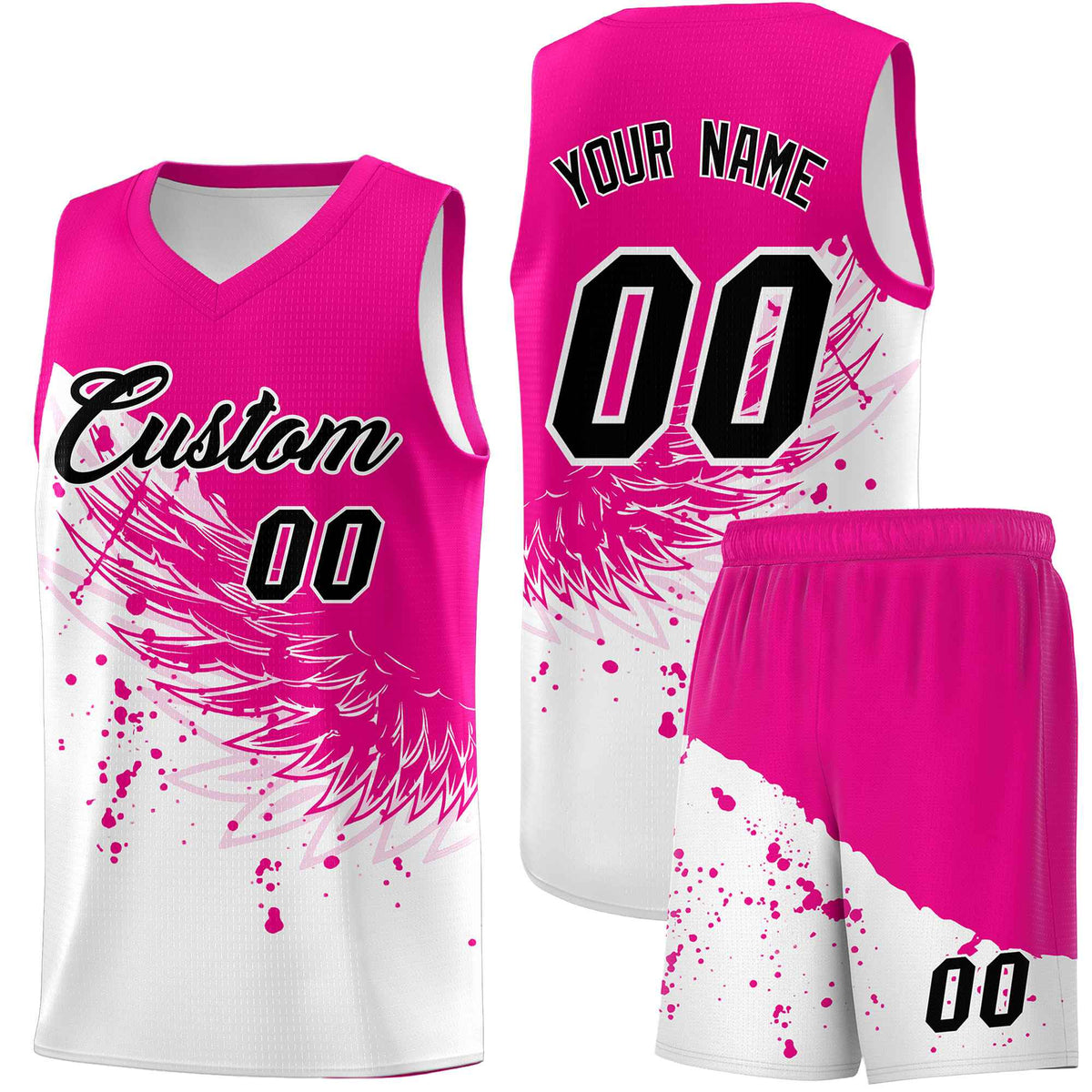 Custom White Pink Wing Pattern Sports Uniform Basketball Jersey| KXKSHOP