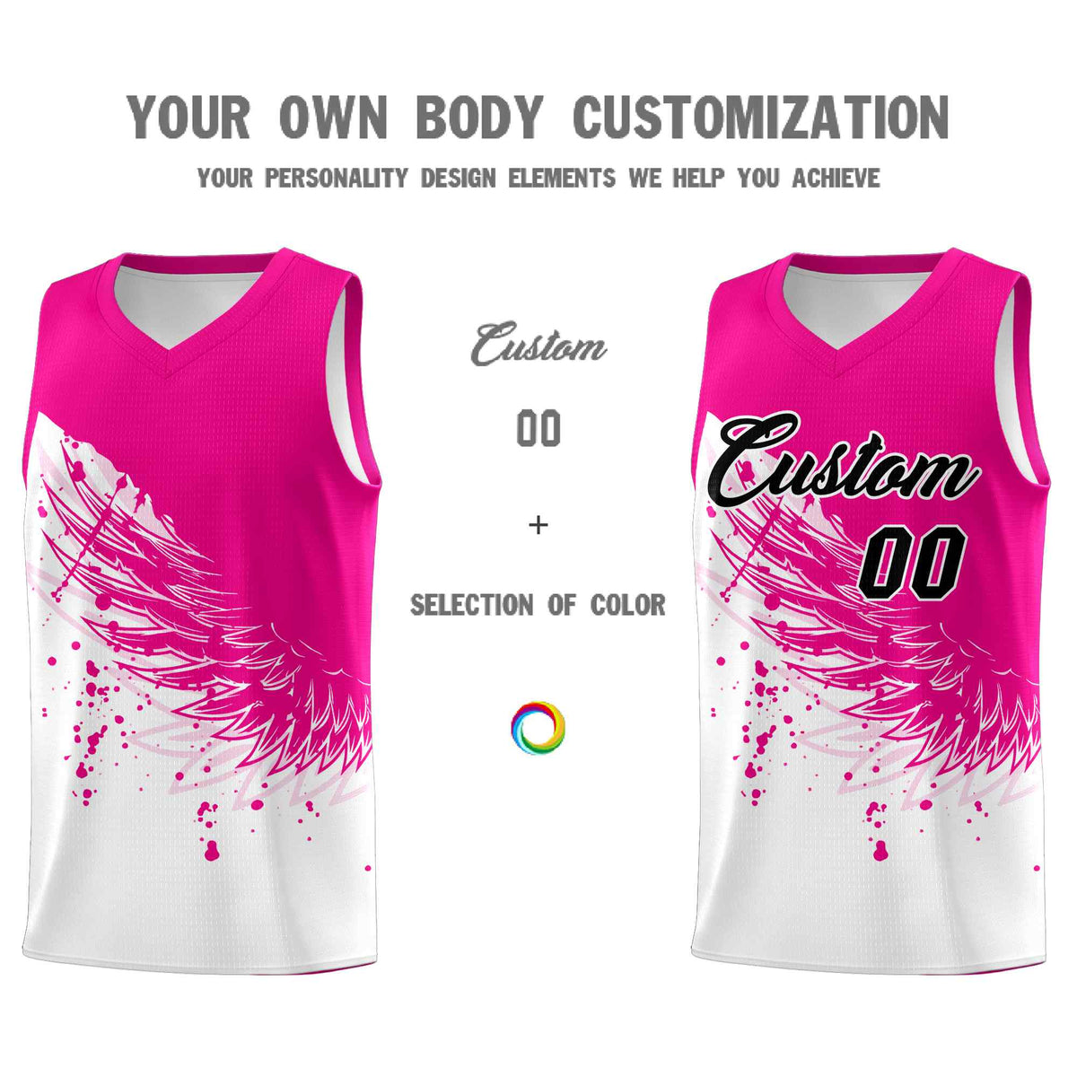 Custom White Pink Wing Pattern Sports Uniform Basketball Jersey| KXKSHOP