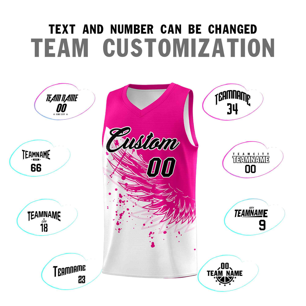 Custom White Pink Wing Pattern Sports Uniform Basketball Jersey| KXKSHOP