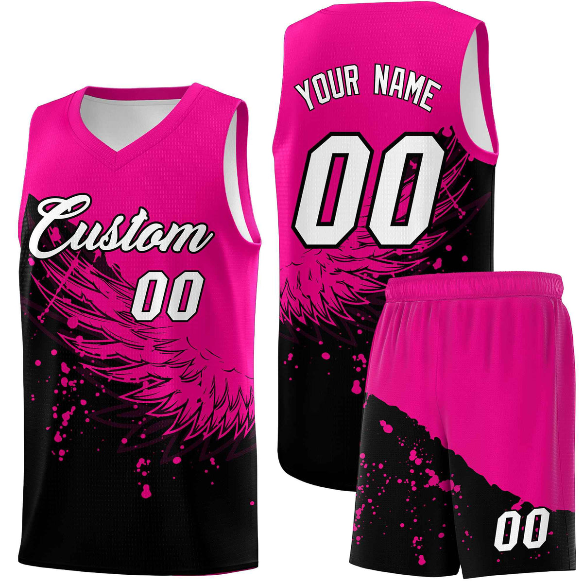 Custom Black Pink Wing Pattern Sports Uniform Basketball Jersey| KXKSHOP