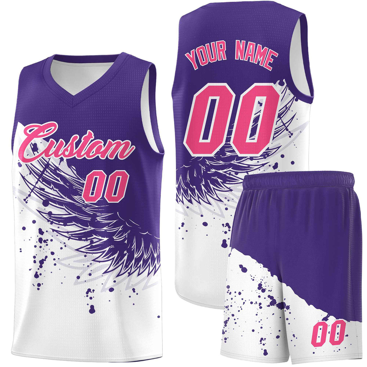 Custom White Purple Wing Pattern Sports Uniform Basketball Jersey| KXKSHOP
