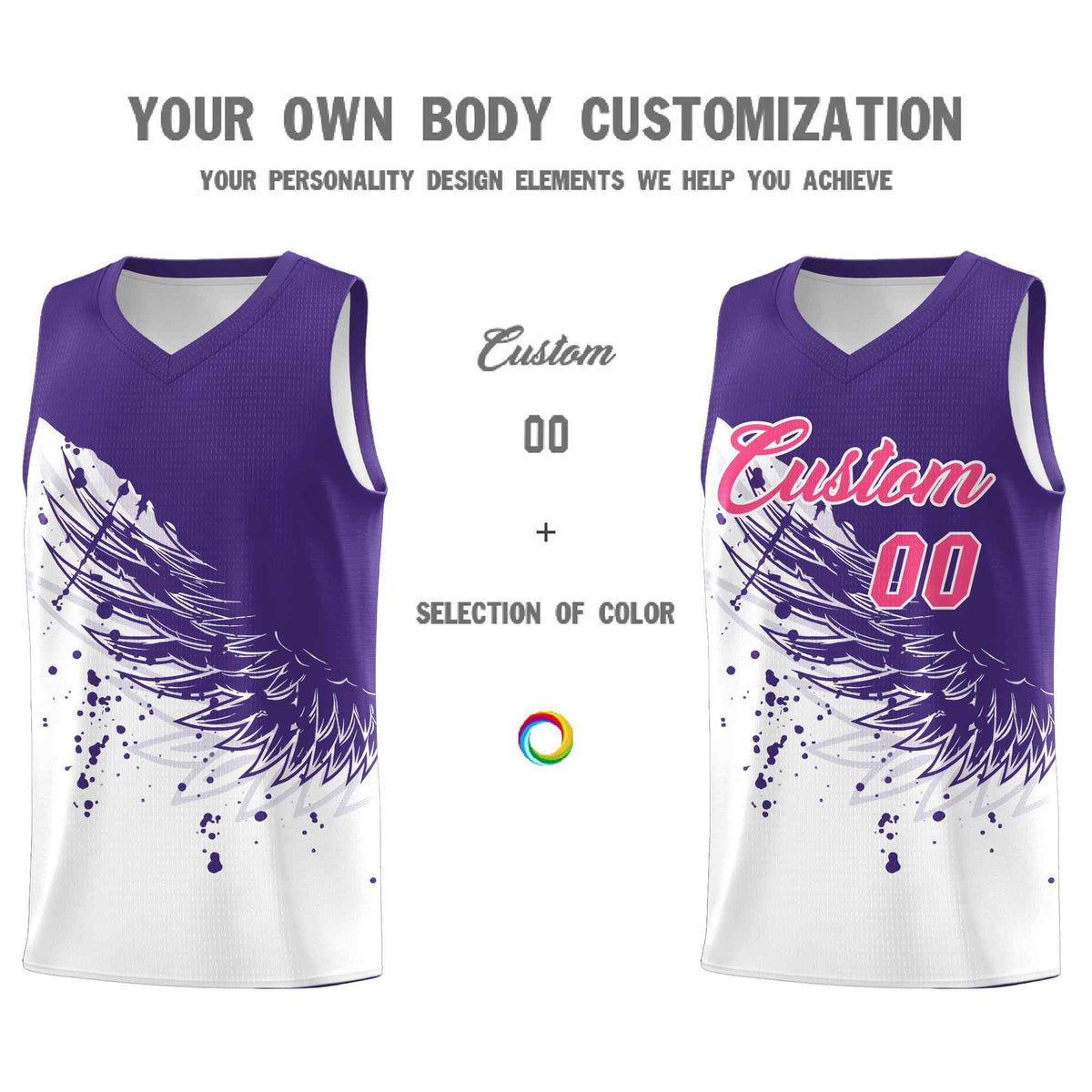 Custom White Purple Wing Pattern Sports Uniform Basketball Jersey| KXKSHOP