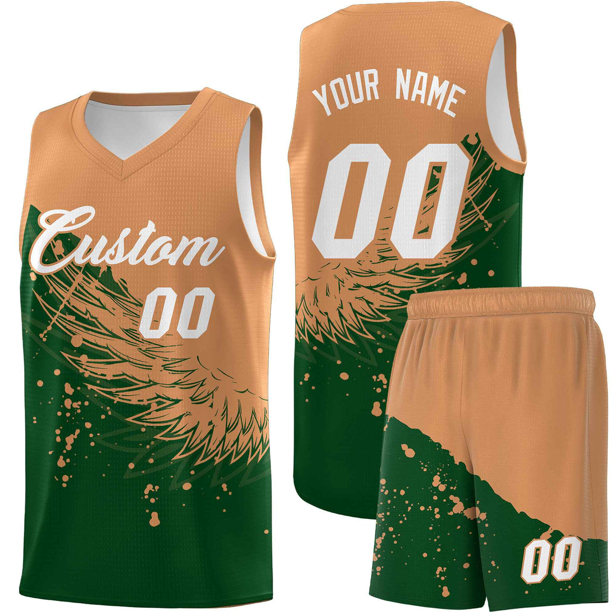 Custom Green Buckskin Brown Wing Pattern Sports Uniform Basketball Jersey| KXKSHOP