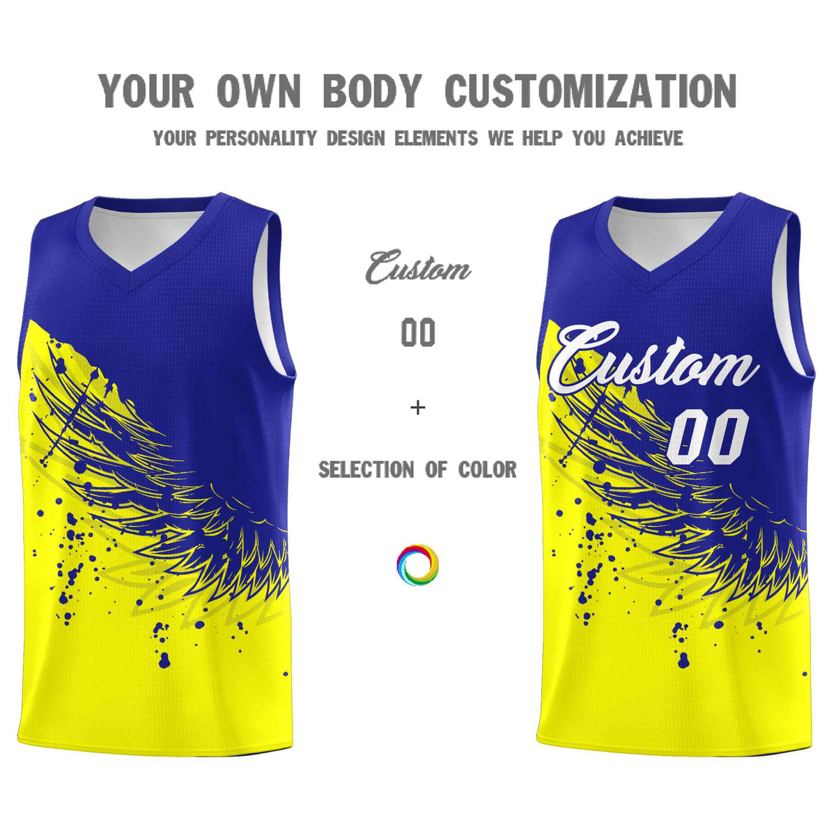 Custom Fluorescent Yellow Royal Wing Pattern Sports Uniform Basketball Jersey| KXKSHOP