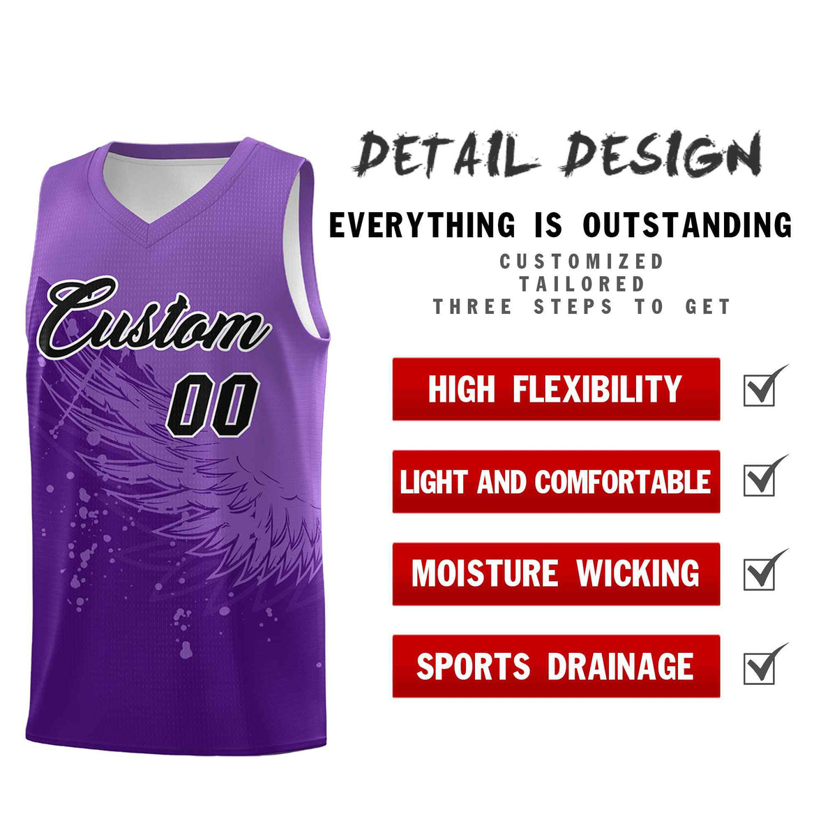 Custom Purple Light Purple Wing Pattern Sports Uniform Basketball Jersey| KXKSHOP