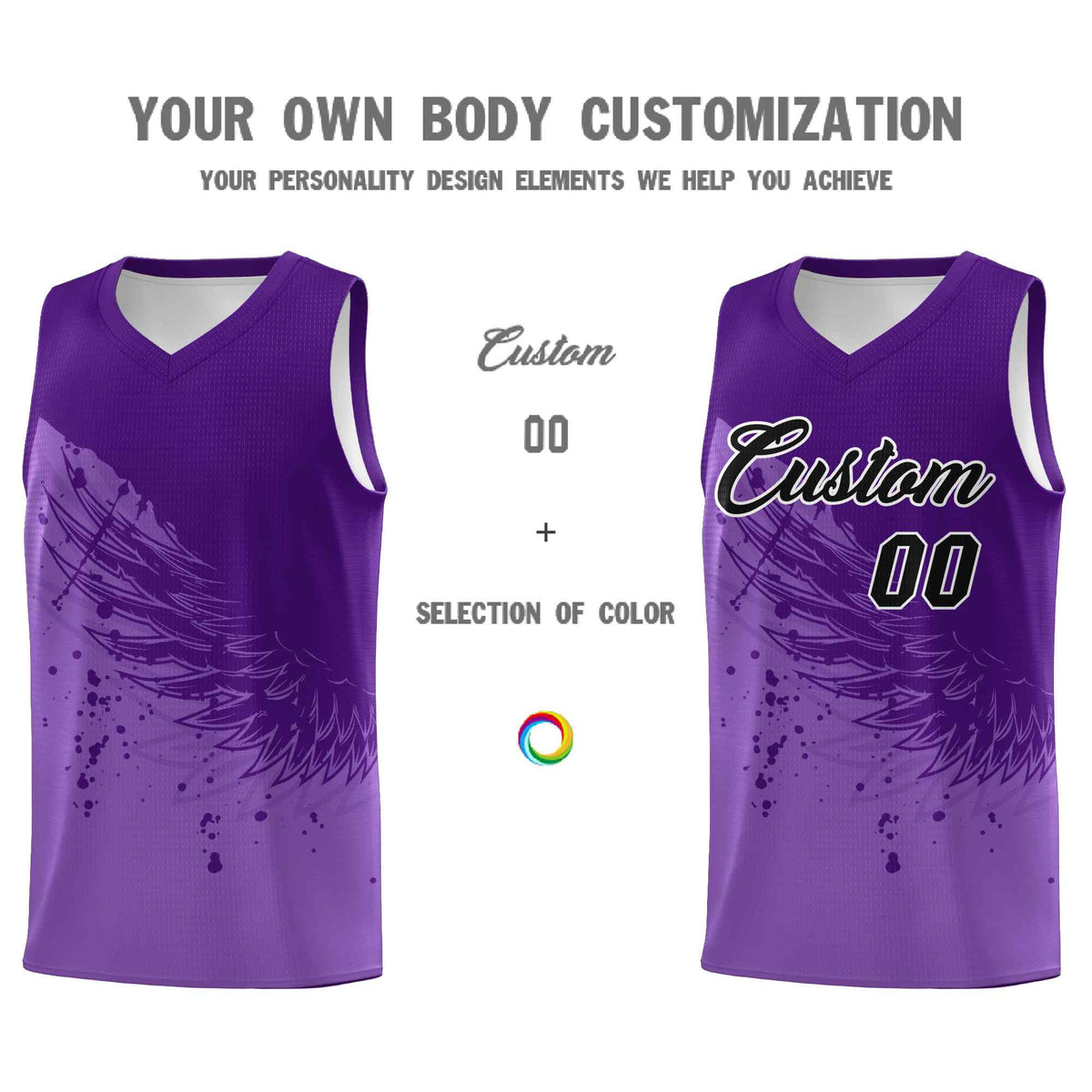 Custom Light Purple Purple Wing Pattern Sports Uniform Basketball Jersey| KXKSHOP